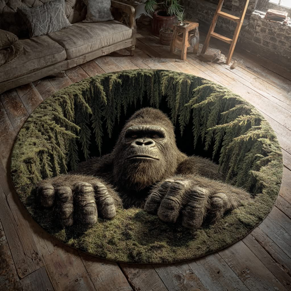 Bigfoot Abyss Quilted Round Mat Circle Rug Gifts For Sasquatch Lovers