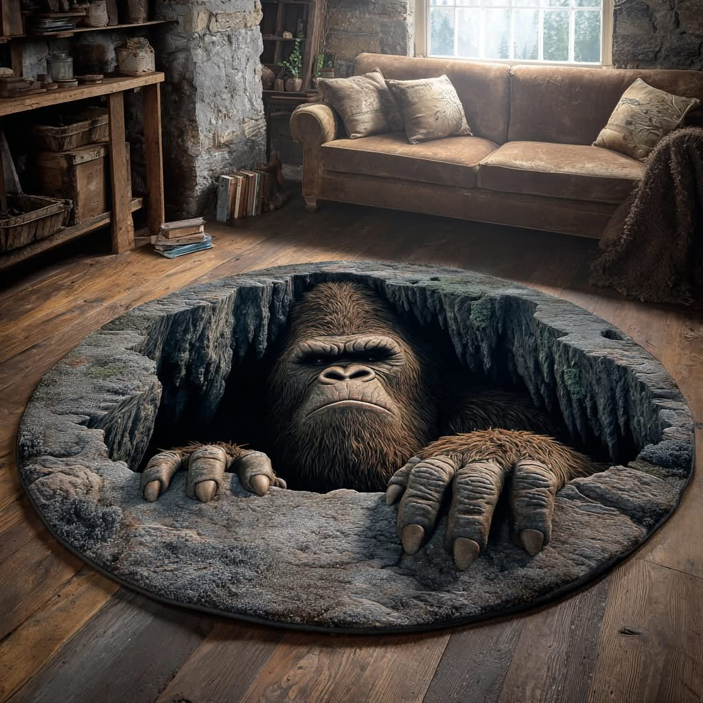 Bigfoot Ancient Quilted Round Mat Best Round Carpet Sasquatch Themed Gifts