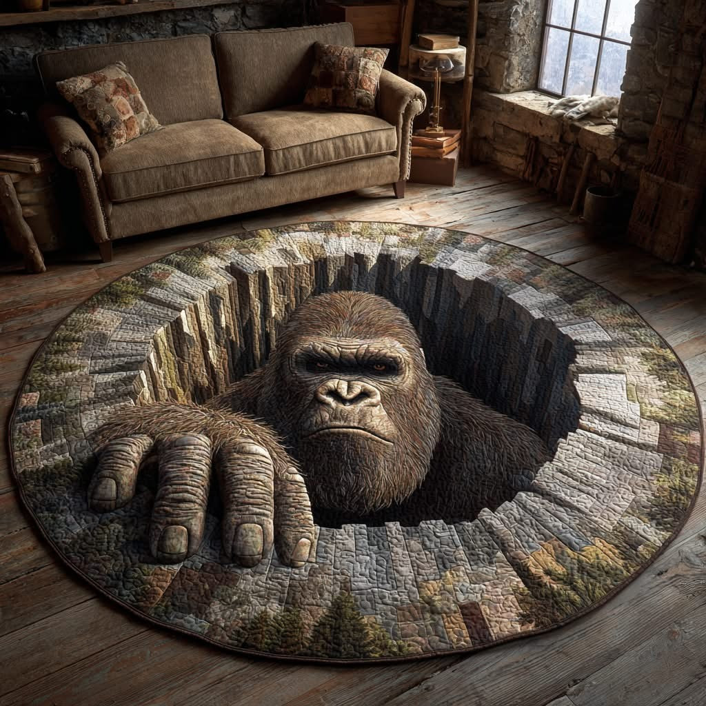 Bigfoot Pit Stare Quilted Round Mat Sasquatch Circle Rug Home Decorations Gifts