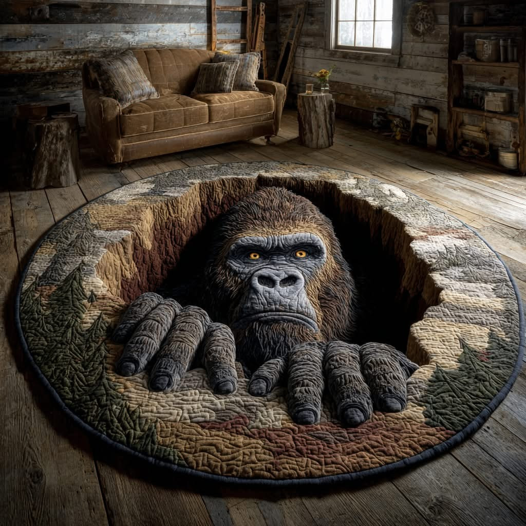 Bigfoot Timber Trap Quilted Round Mat Sasquatch Circle Carpet Home Decor Bigfoot Gift Shop