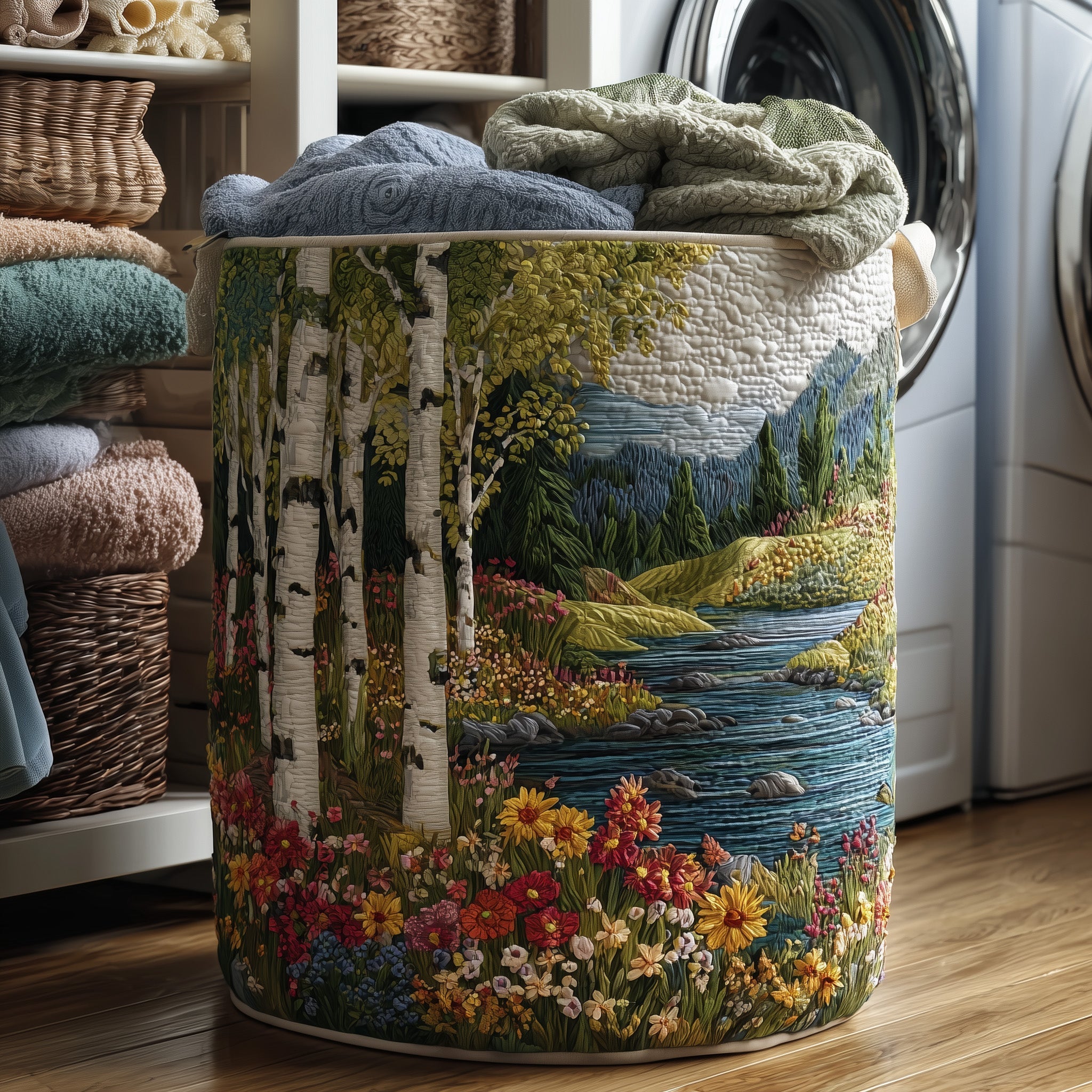 Birch Forest Quilted Laundry Basket Nature Landscape Clothes Hamper Gifts For Relatives