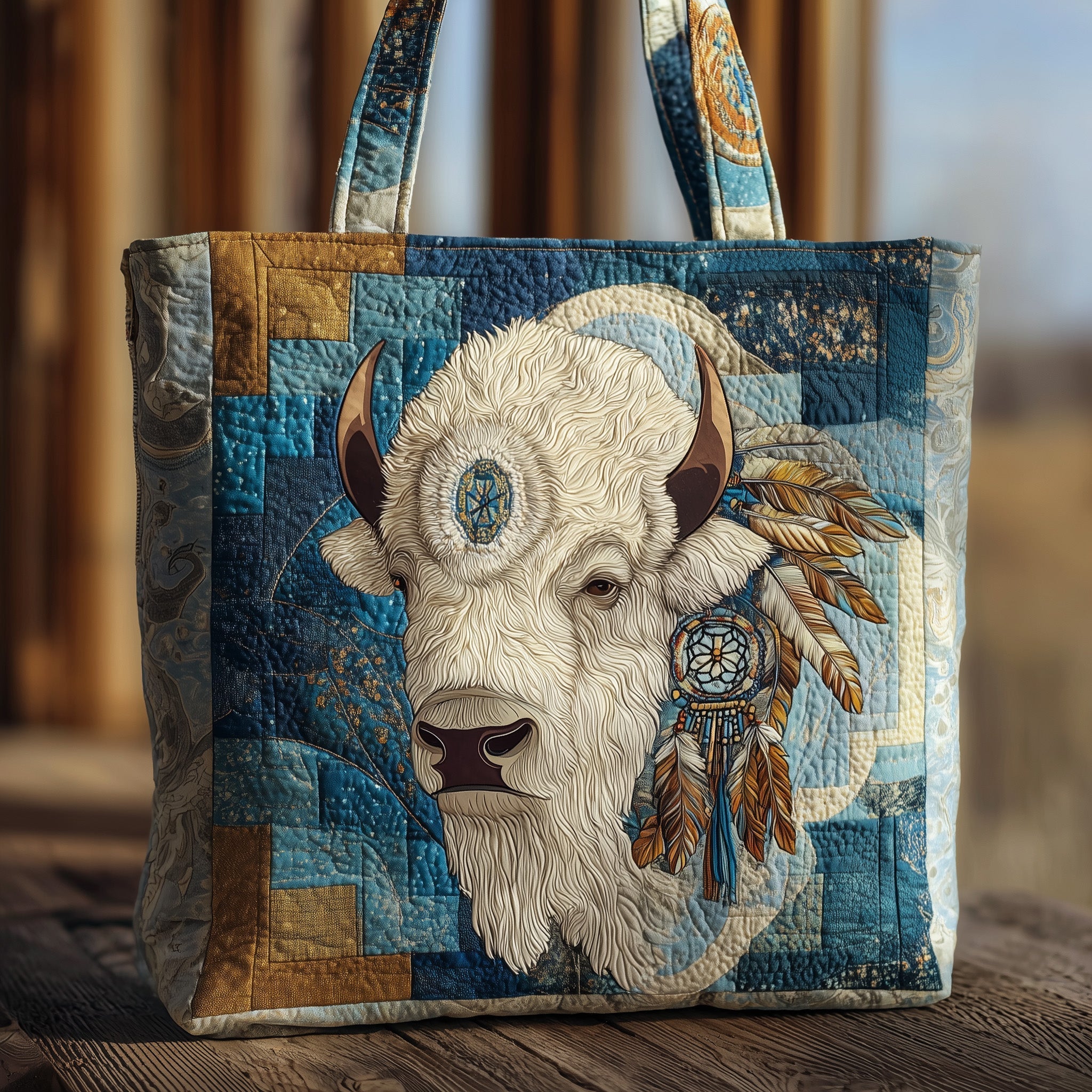 Bison Dreamcatcher Quilted Tote Bag Native American Style Shoulder Bag Gifts For Wife