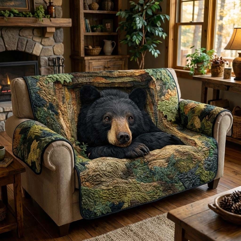 Black Bear Forest Guardian Quilted Sofa Cover Best Couch Covers Present For Bear Lovers