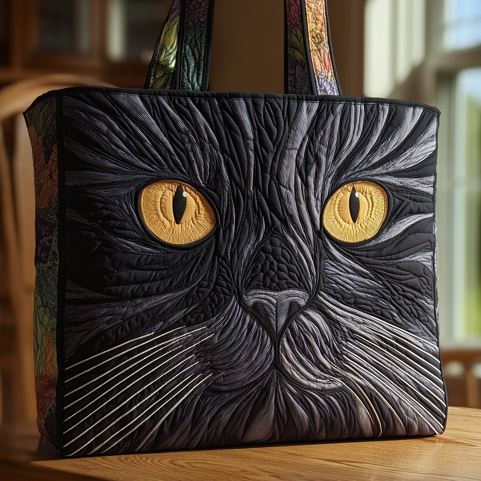 Black Cat Face Quilted Tote Bag Cool Tote Bags For Women Gifts For Black Cat Owners