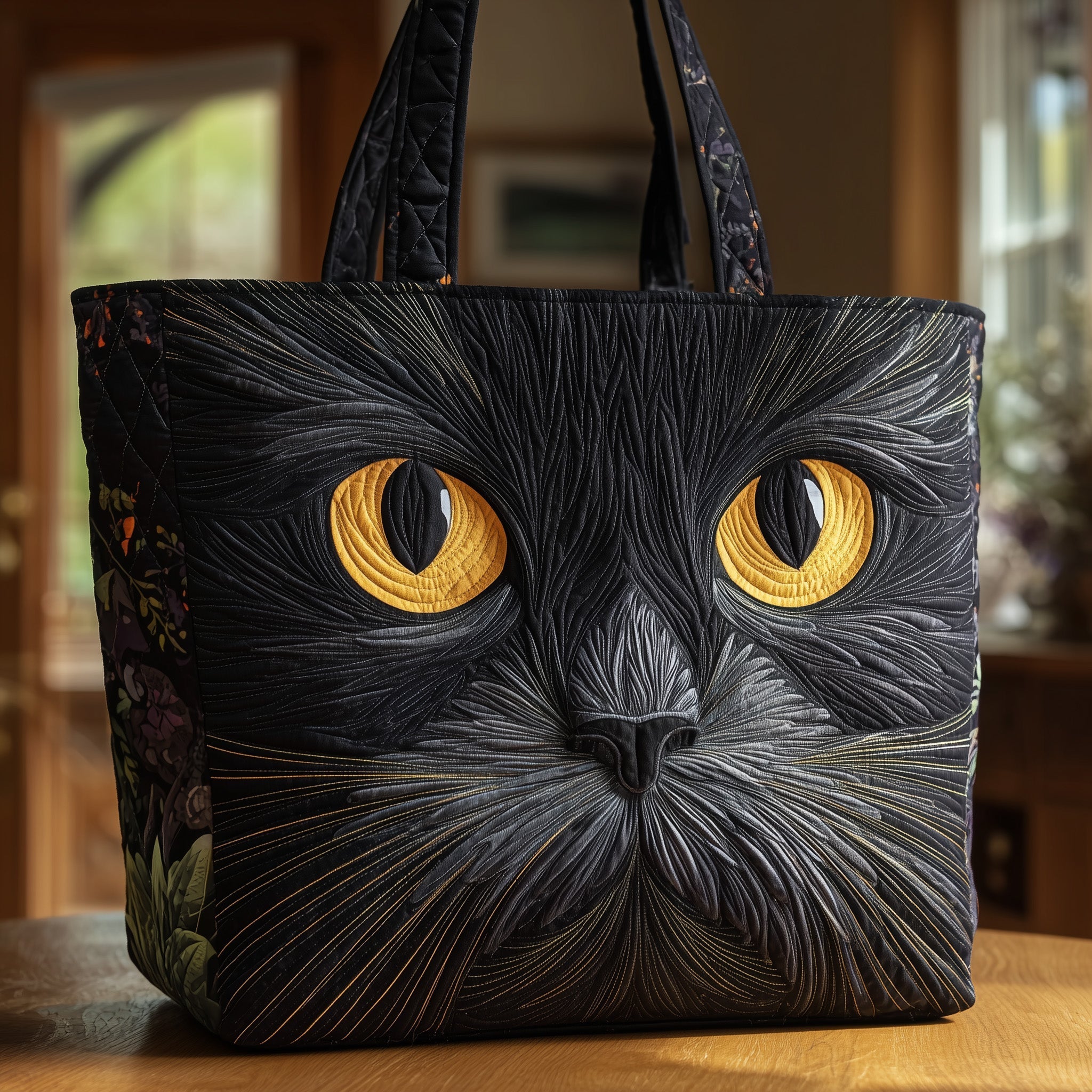 Black Cat Face Quilted Tote Bag Most Popular Tote Bag For Women Black Cat Themed Gifts