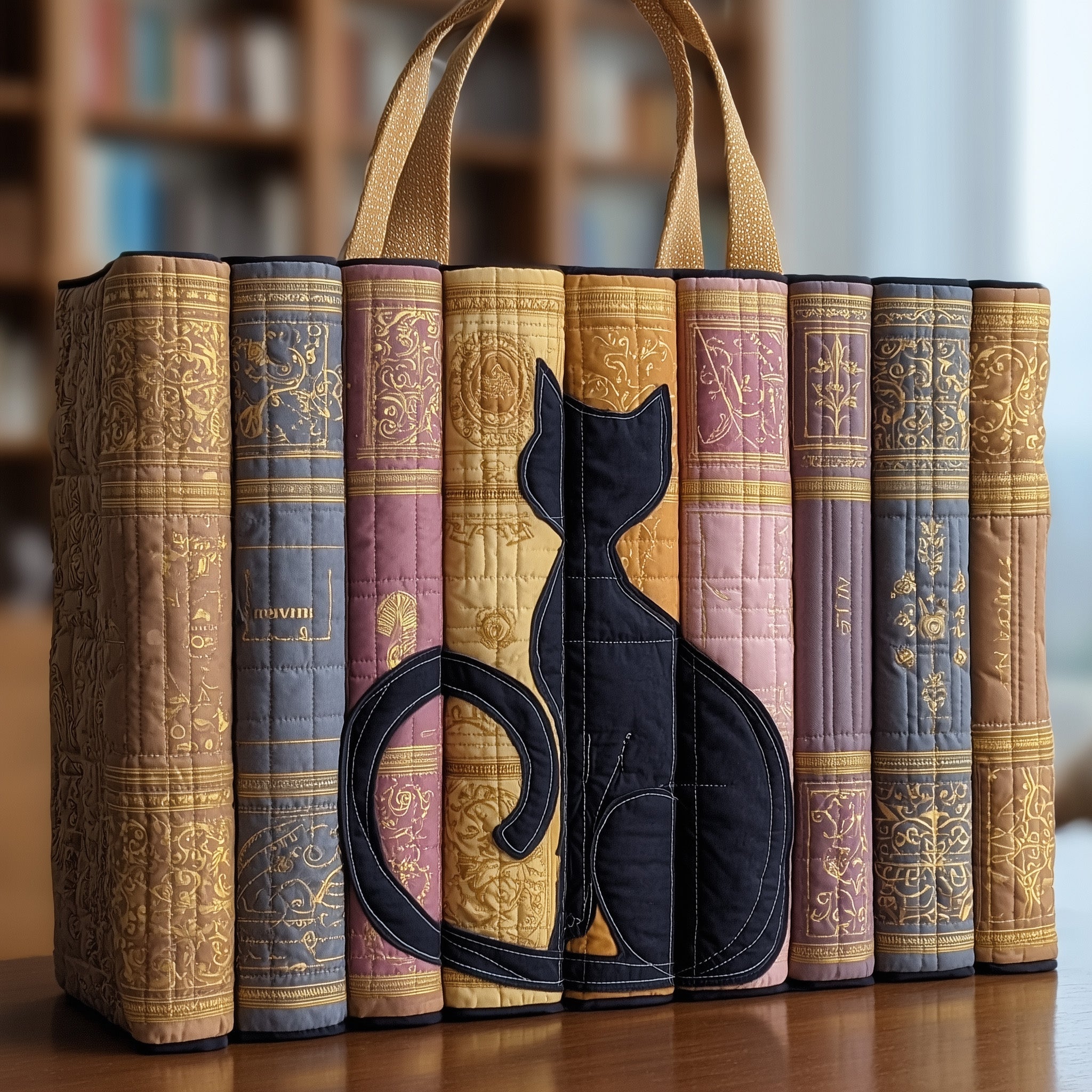 Black Cat Library Quilted Tote Bag Best Bags For Women Gifts For Cat Lovers For Bookworms