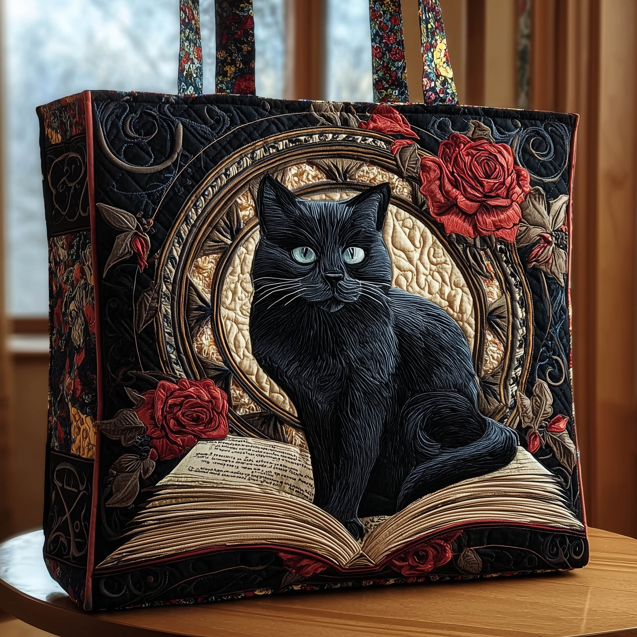 Black Cat Quilted Tote Bag Dark Fantasy Handbag For Women Black Cat Gift Shop
