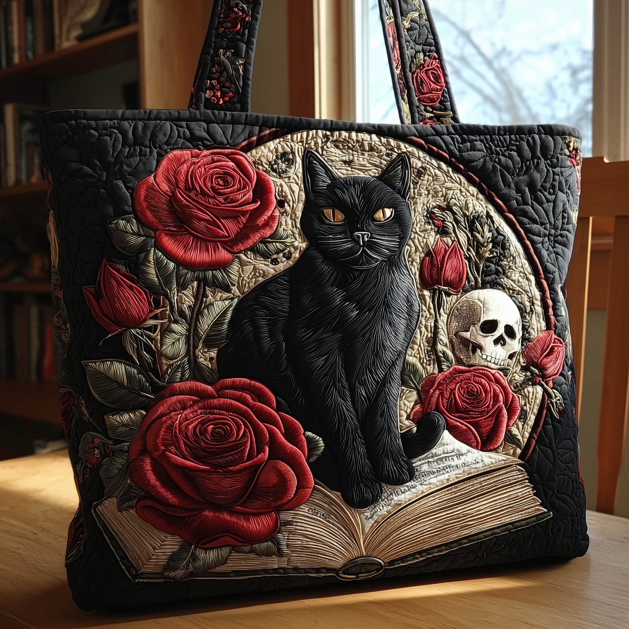 Black Cat Quilted Tote Bag Mystical Shoulder Bags For Women Black Cat Presents