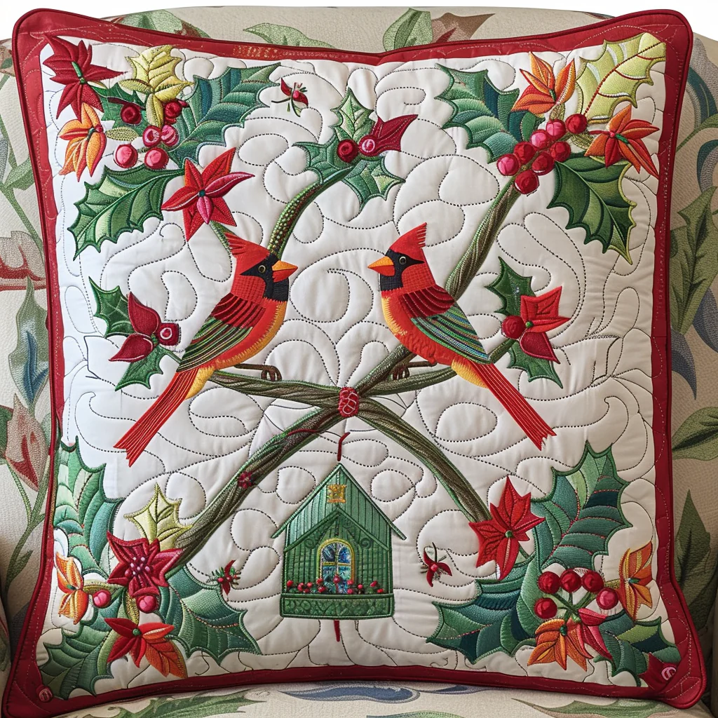 Blaze of Red Quilted Pillow Case Cardinal Throw Pillow Best Gifts For Bird Lovers