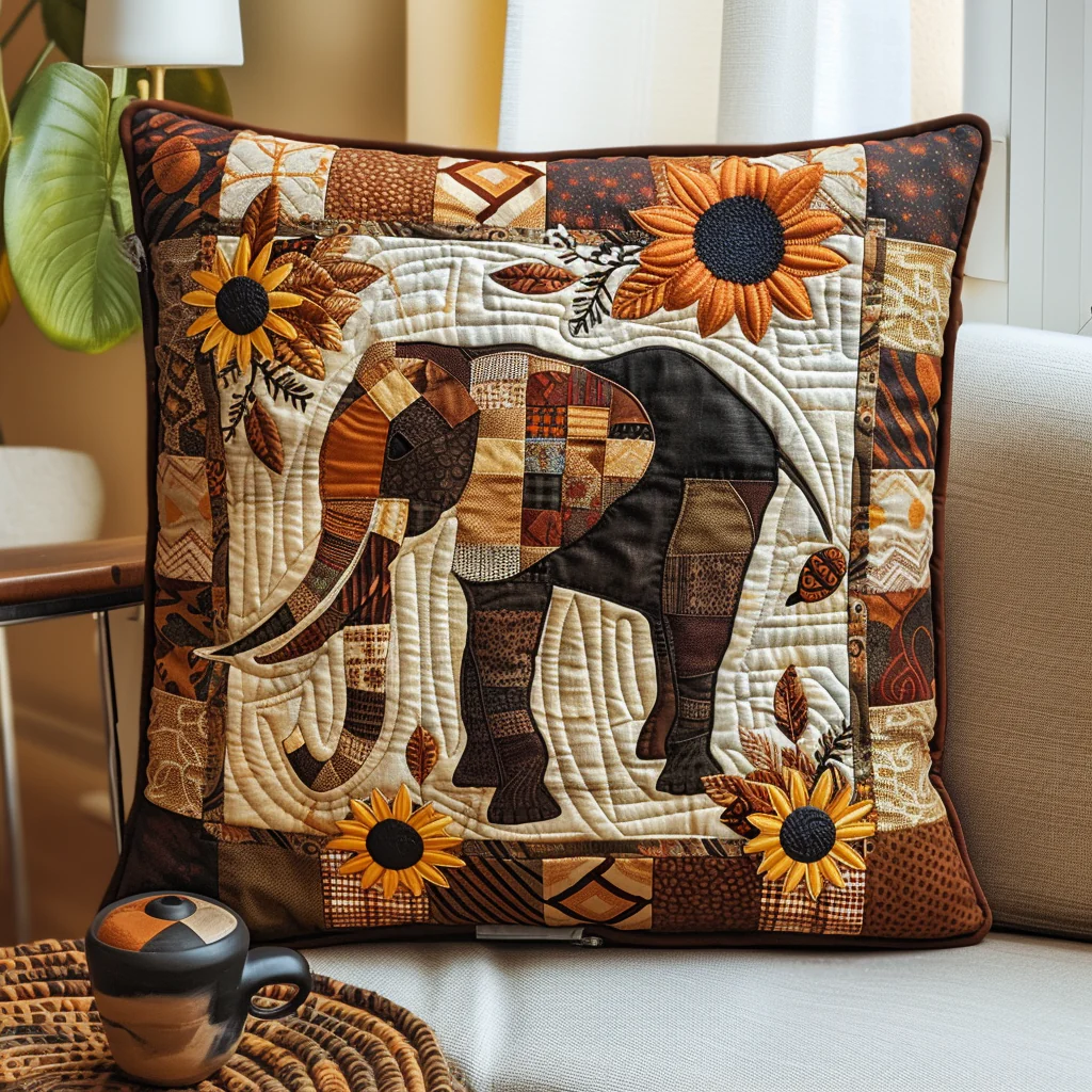Bloom And Behemoth Quilted Pillow Case Elephant Throw Pillow Cover Gift for Elephant Lovers