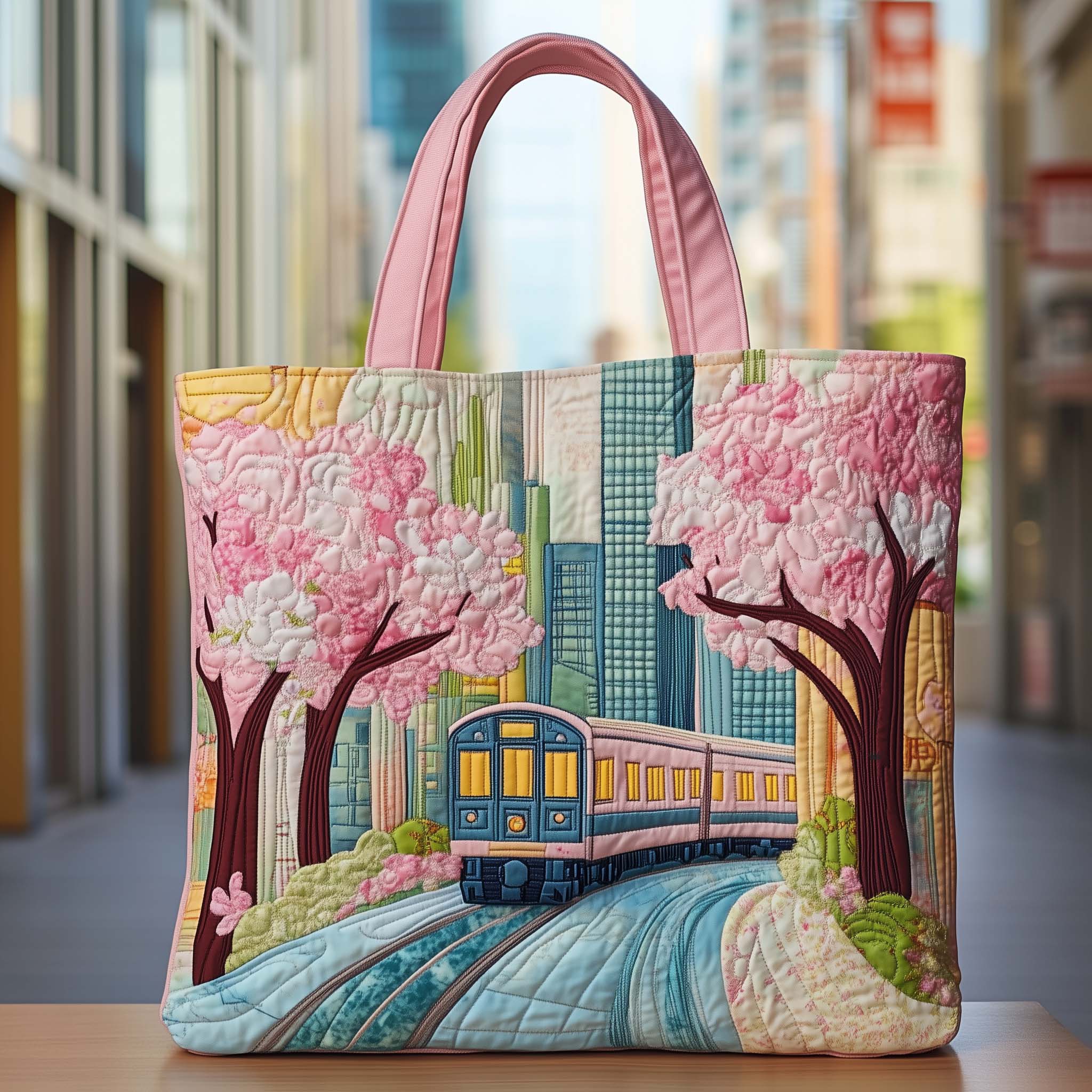 Bloom Avenue Quilted Tote Bag Japanese Train Handbag For Women Birthday Gifts For Wife