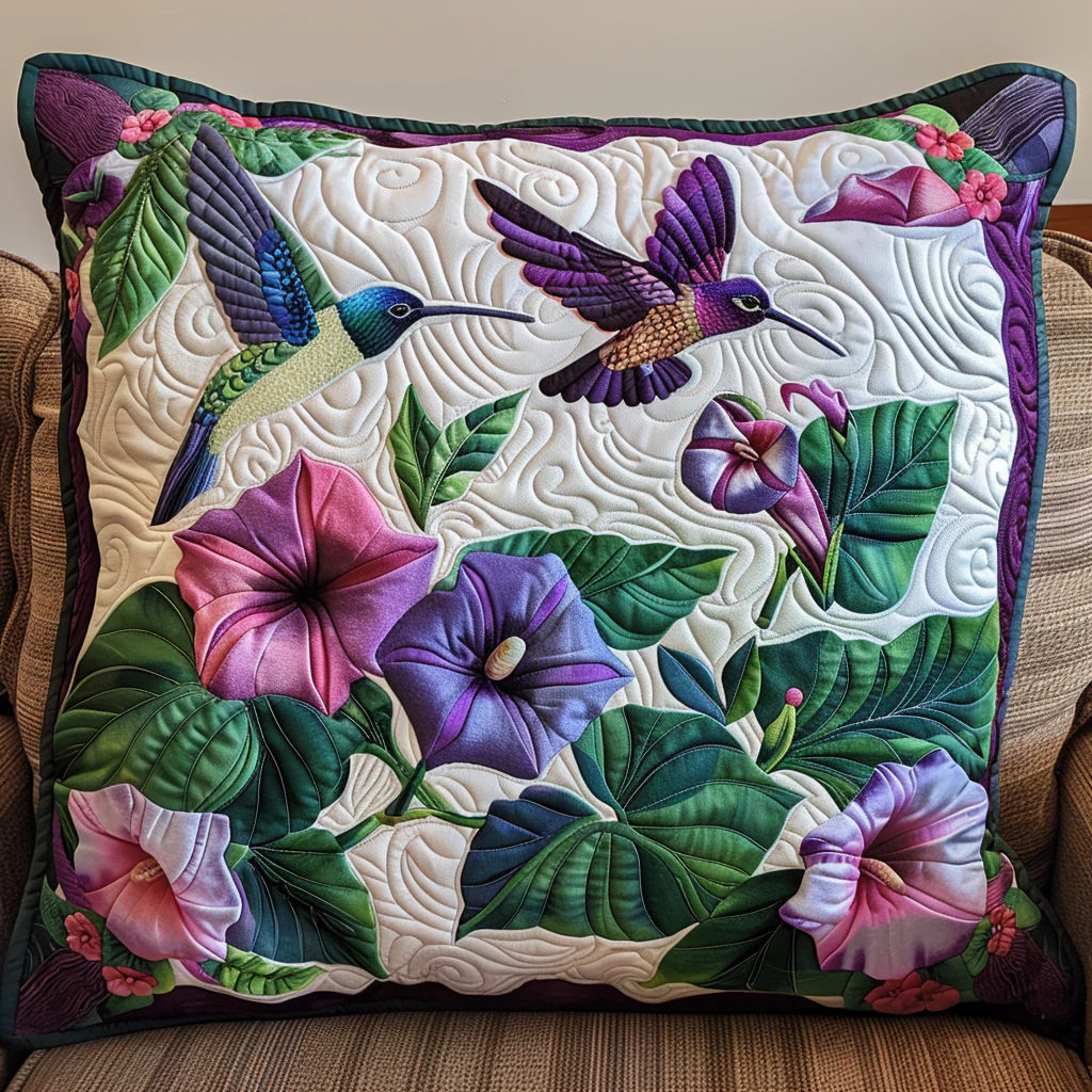 Blooming Birds Quilted Pillow Case Floral Home Decor Unique Gifts For Bird Lovers