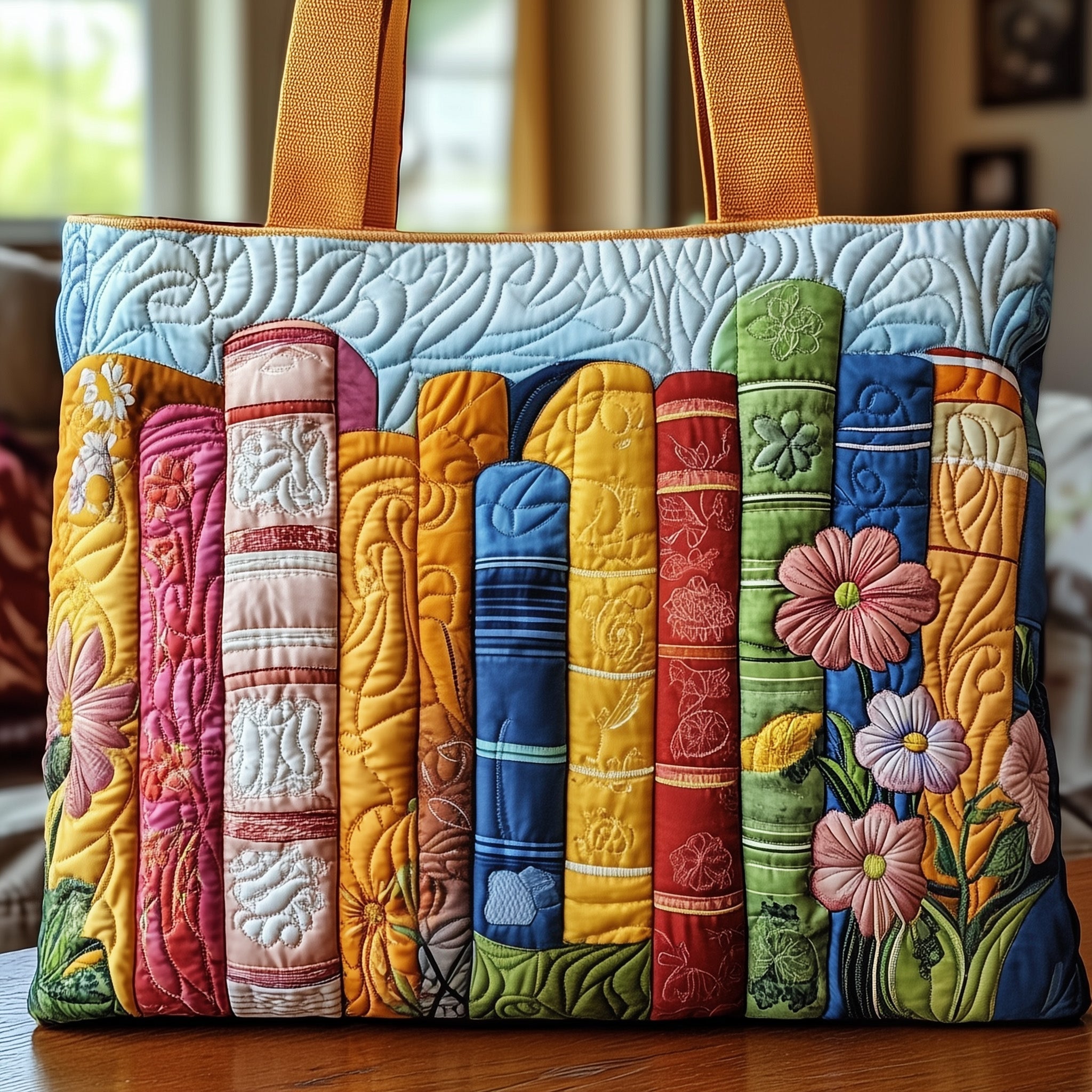 Blooming Book Quilted Tote Bag Popular Designer Tote Bags Gifts For Book Lovers