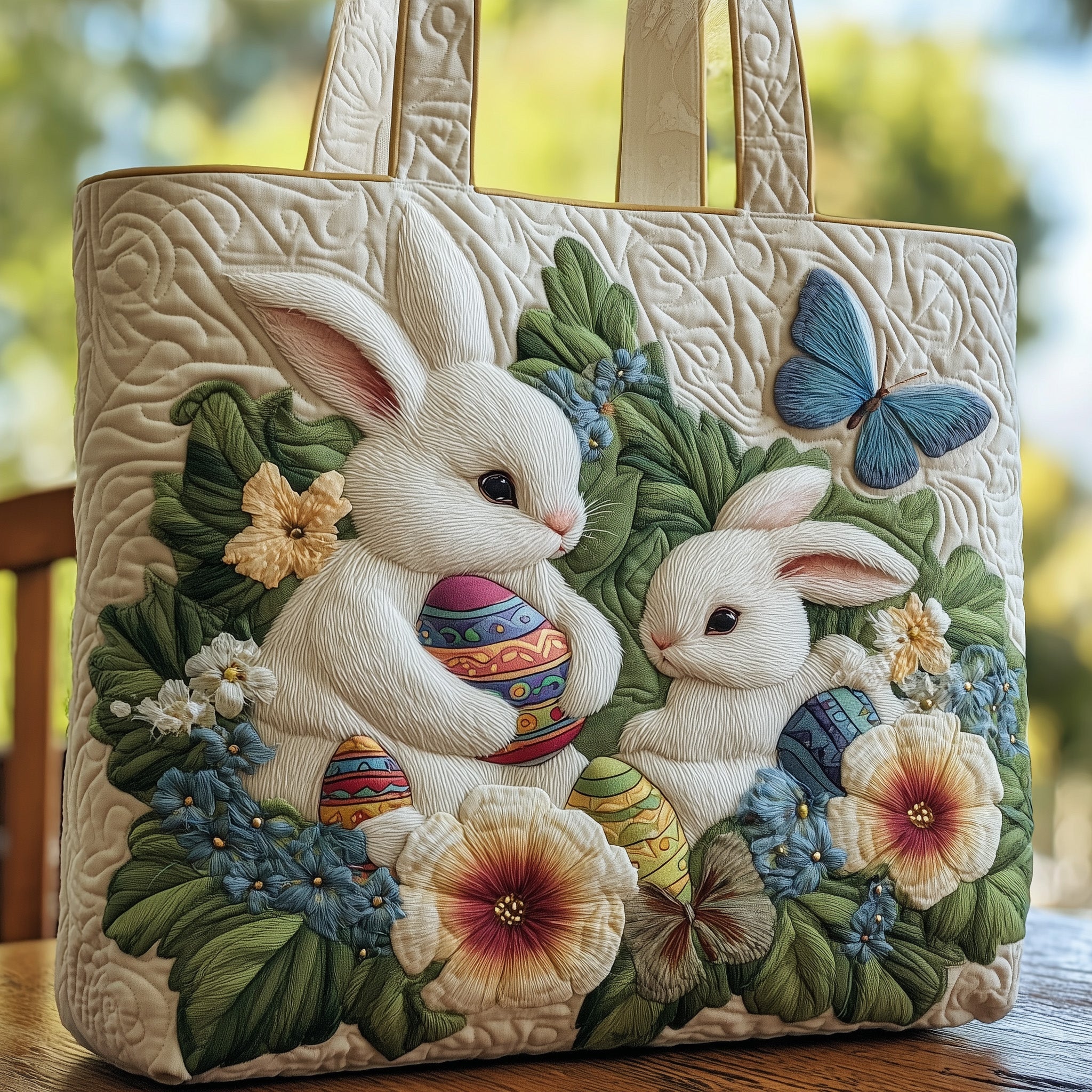Blooming Bunny Quilted Tote Bag Best Shoulder Bags Cute Easter Gifts For Wife