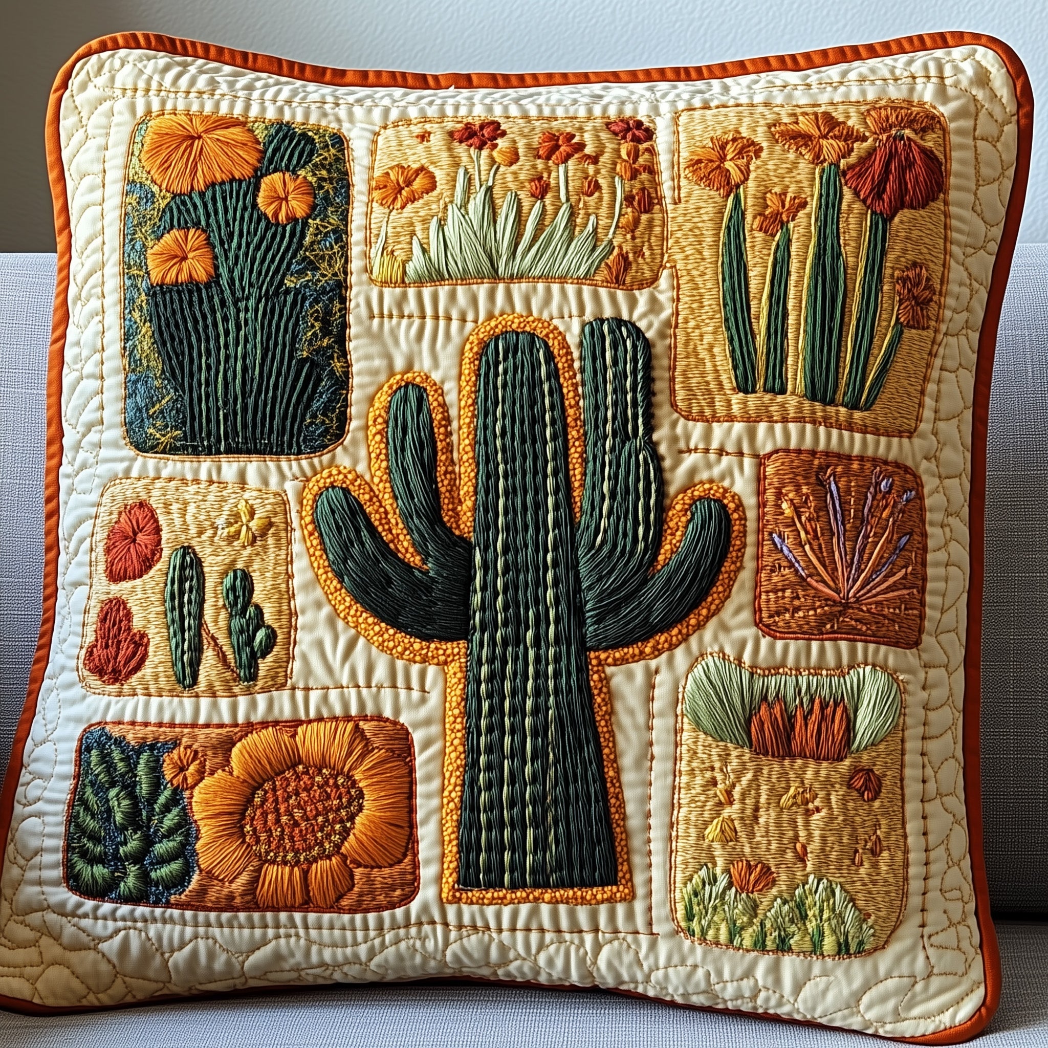 Blooming Cactus Haven Quilted Pillow Case Throw Pillow Cover ItemUnique Cactus Gifts Plant