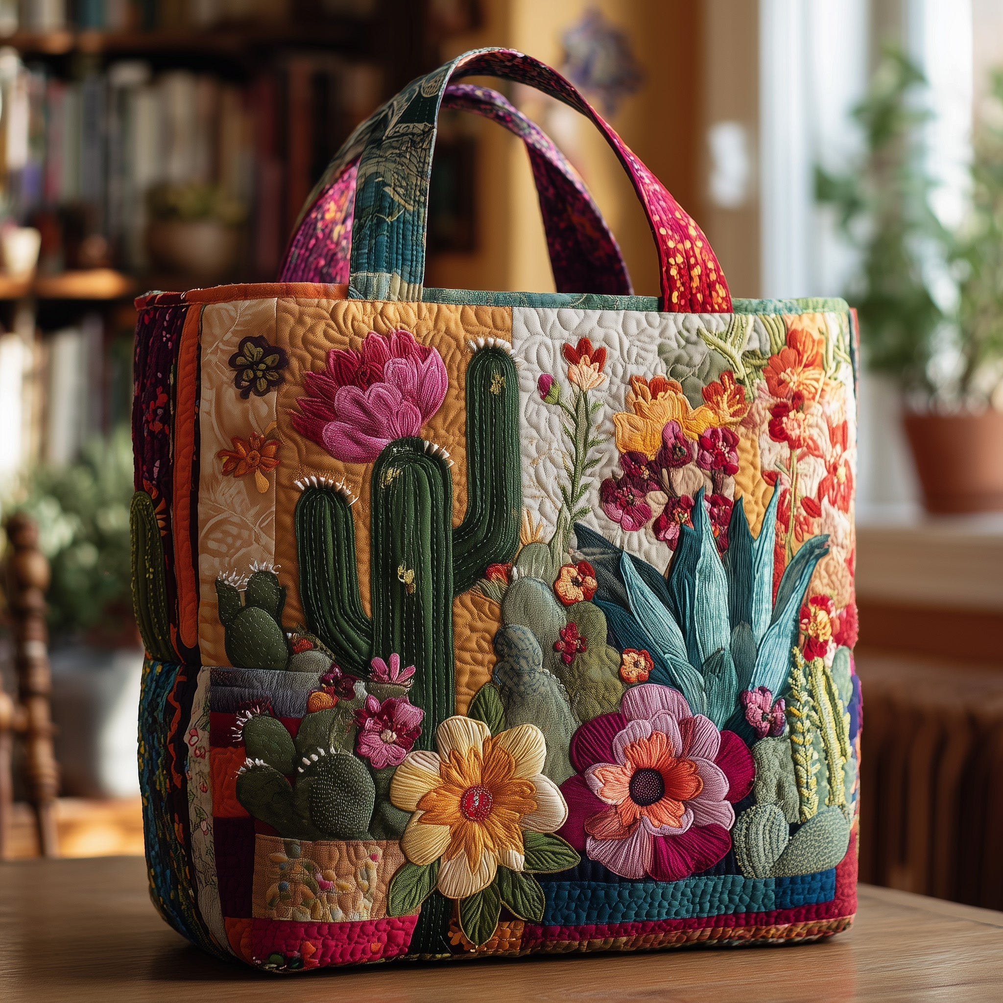 Blooming Cactus Quilted Tote Bag Best Shoulder Bags For Women Gifts For Wife