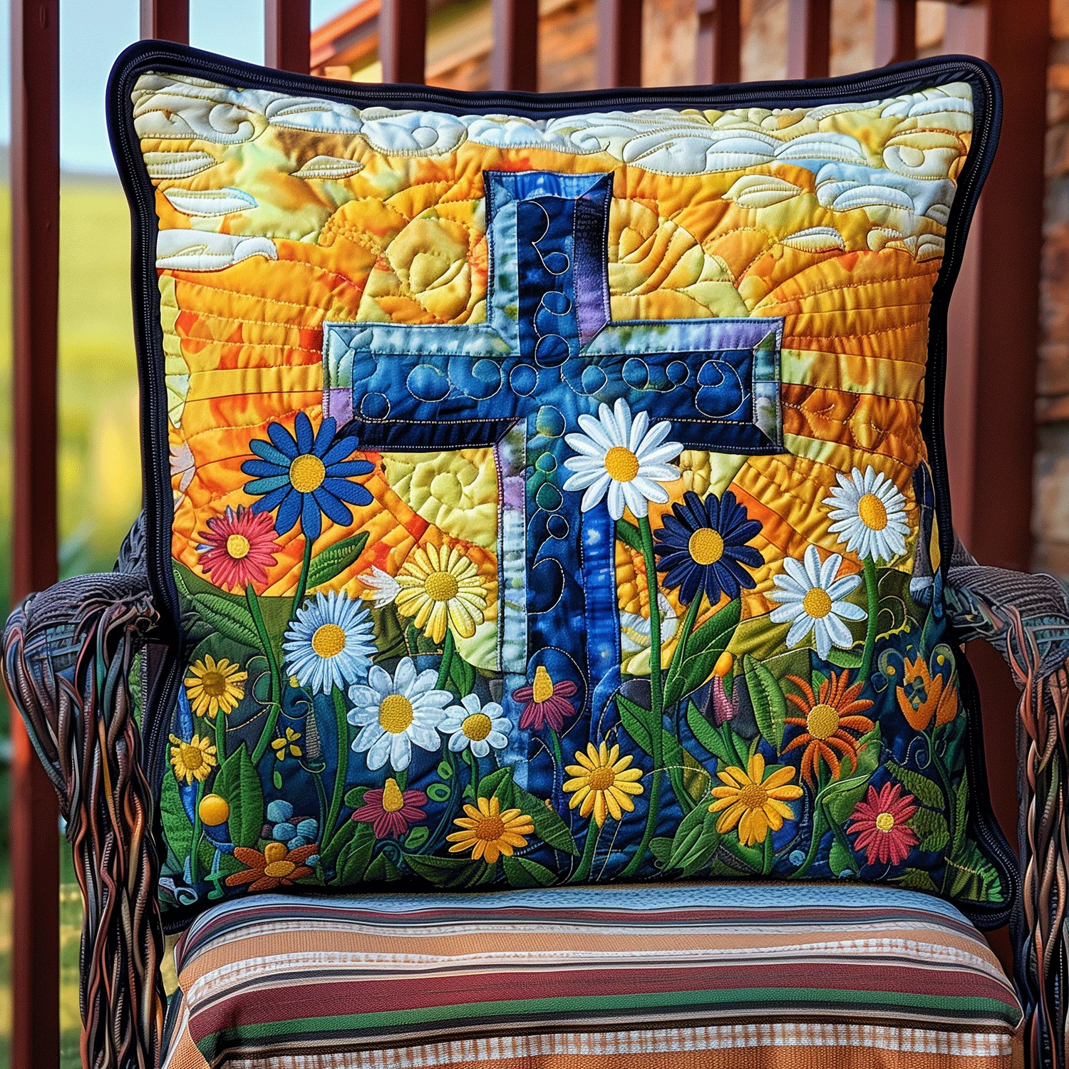 Blooming Faith Quilted Pillow Case Cozy Bedroom Decorative Accent Gift Idea For Her