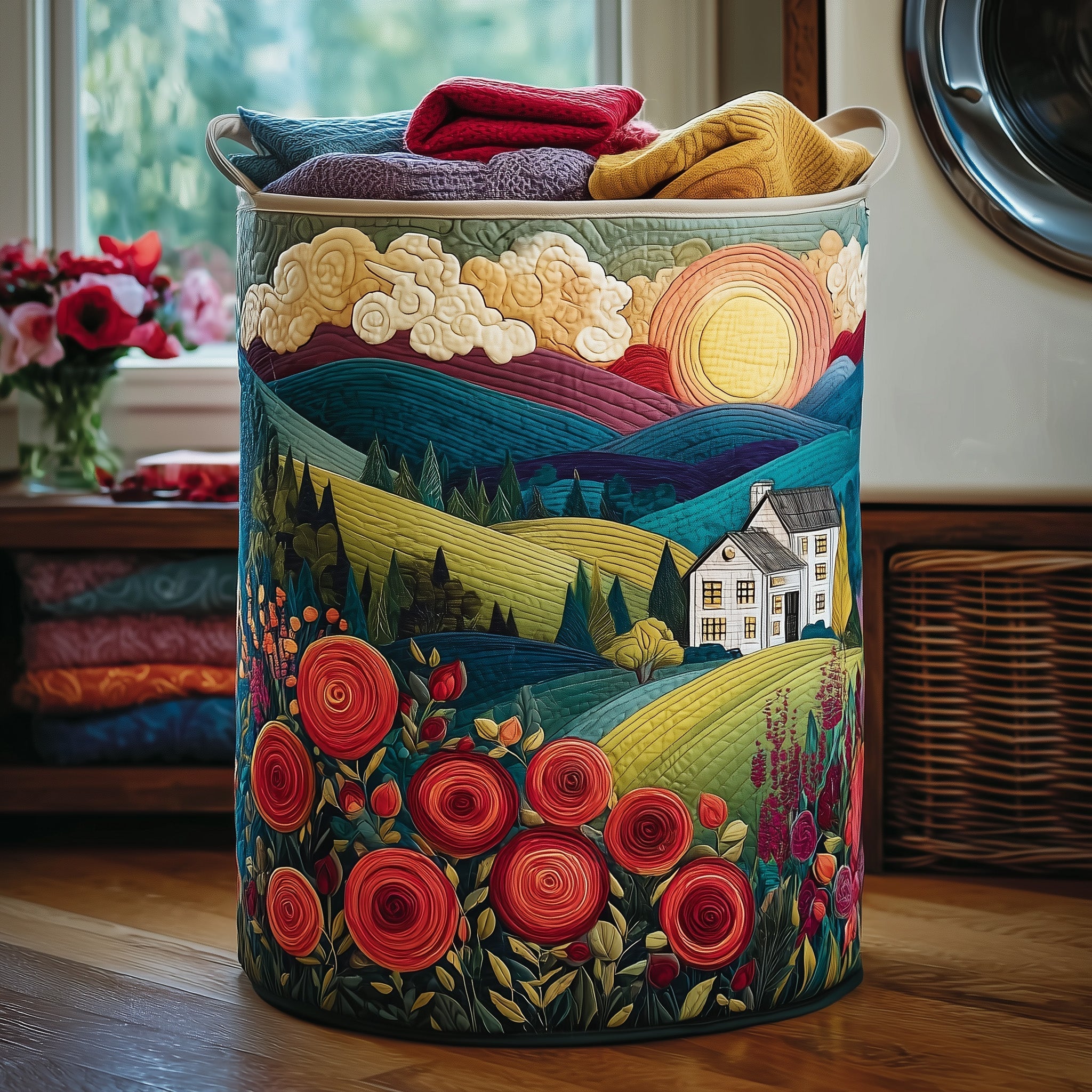 Blooming Hill Quilted Laundry Basket Country Style Laundry Hamper Housewarming Gifts