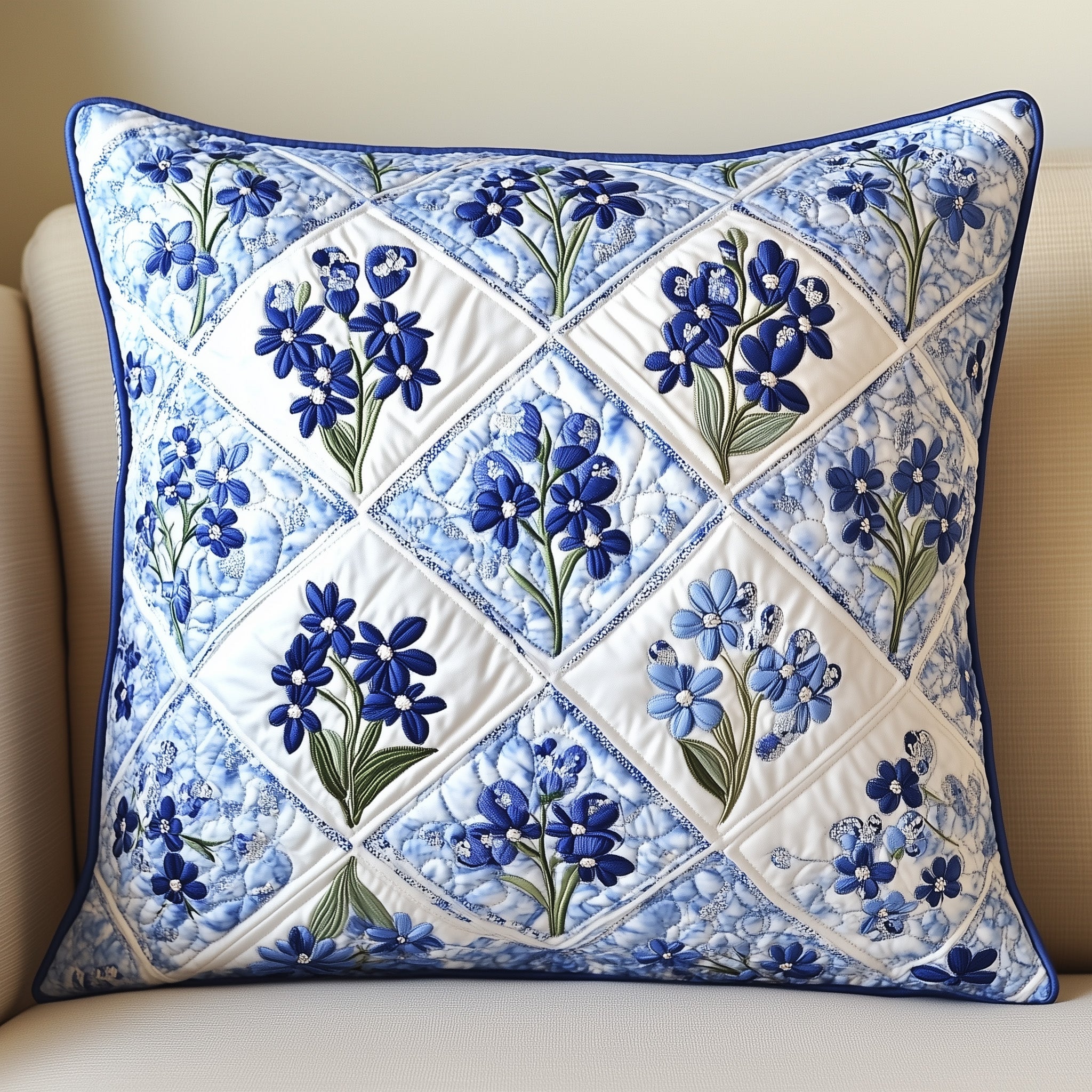 Blooming Patch Quilted Pillow Case Throw Pillow Cover ItemChristmas Gifts For Grandmother