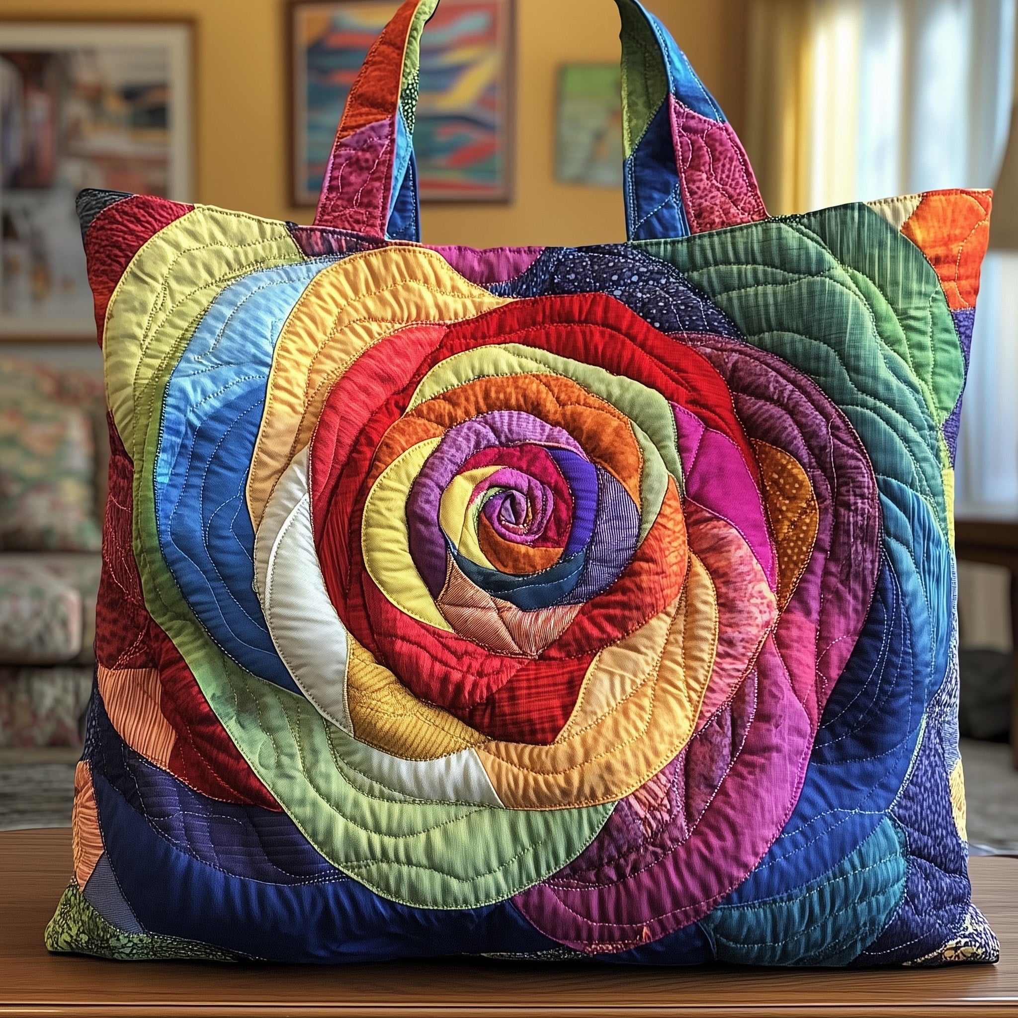 Blooming Rose Quilted Tote Bag Colorful Shoulder Bag Best Gifts For Mother In Law