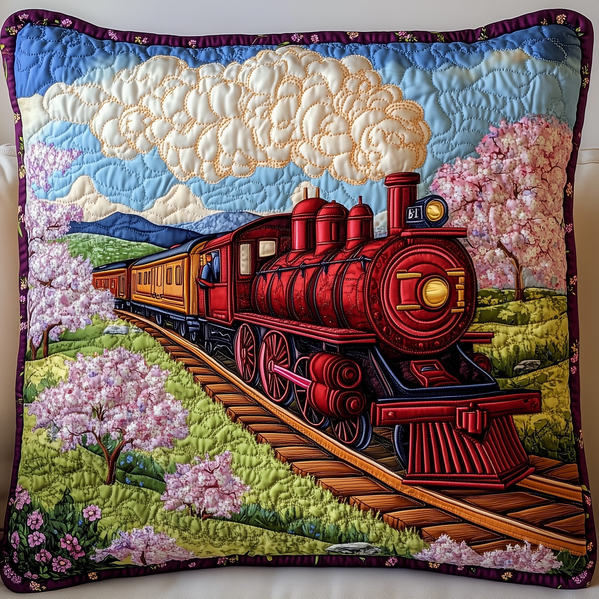 Blossom Trail Quilted Pillow Case Throw Pillow Cover ItemTrain Gifts For Him Christmas