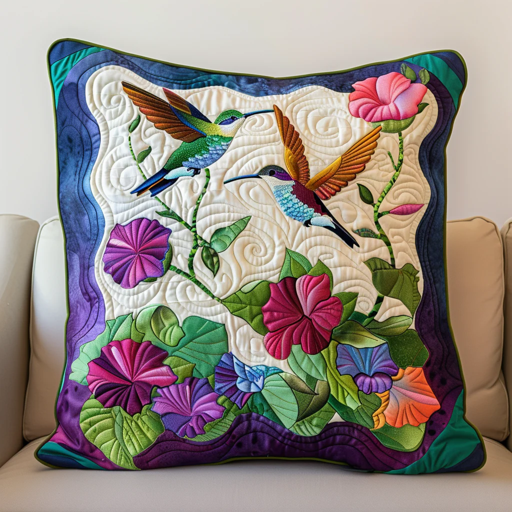Blossoming Wings Quilted Pillow Cover Floral Decorative Home Best Gifts For Bird Lovers