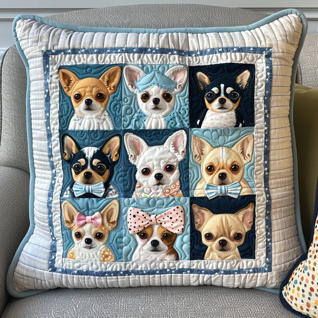 Blue Baby Chihuahua Quilted Pillow Case Decorative Home Decor Thoughtful New Home Gift