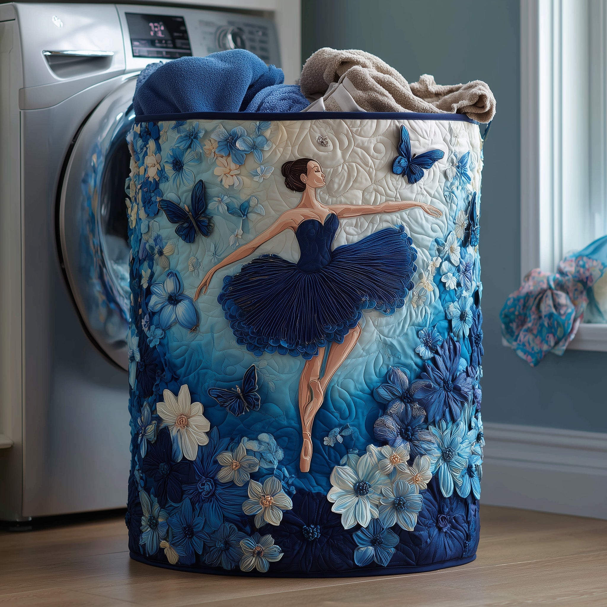 Blue Ballerina Quilted Laundry Basket Floral Laundry Hamper Ballet Themed Gifts