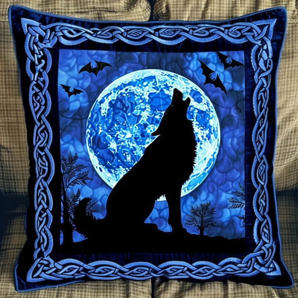 Blue Moon Wolf Quilted Pillow Case Gothic Night Sky Merch Gift For Him
