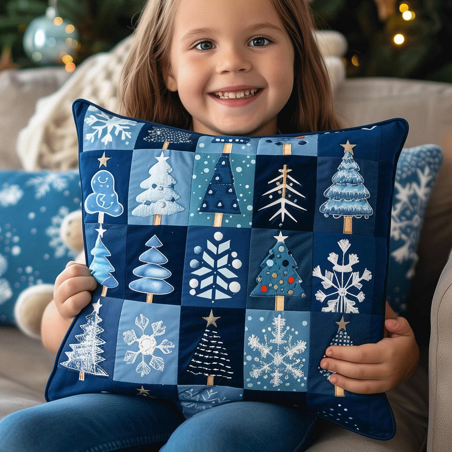 Blue Pines Quilted Pillow Case Decorative Pillow Covers Gift For Neighborhood