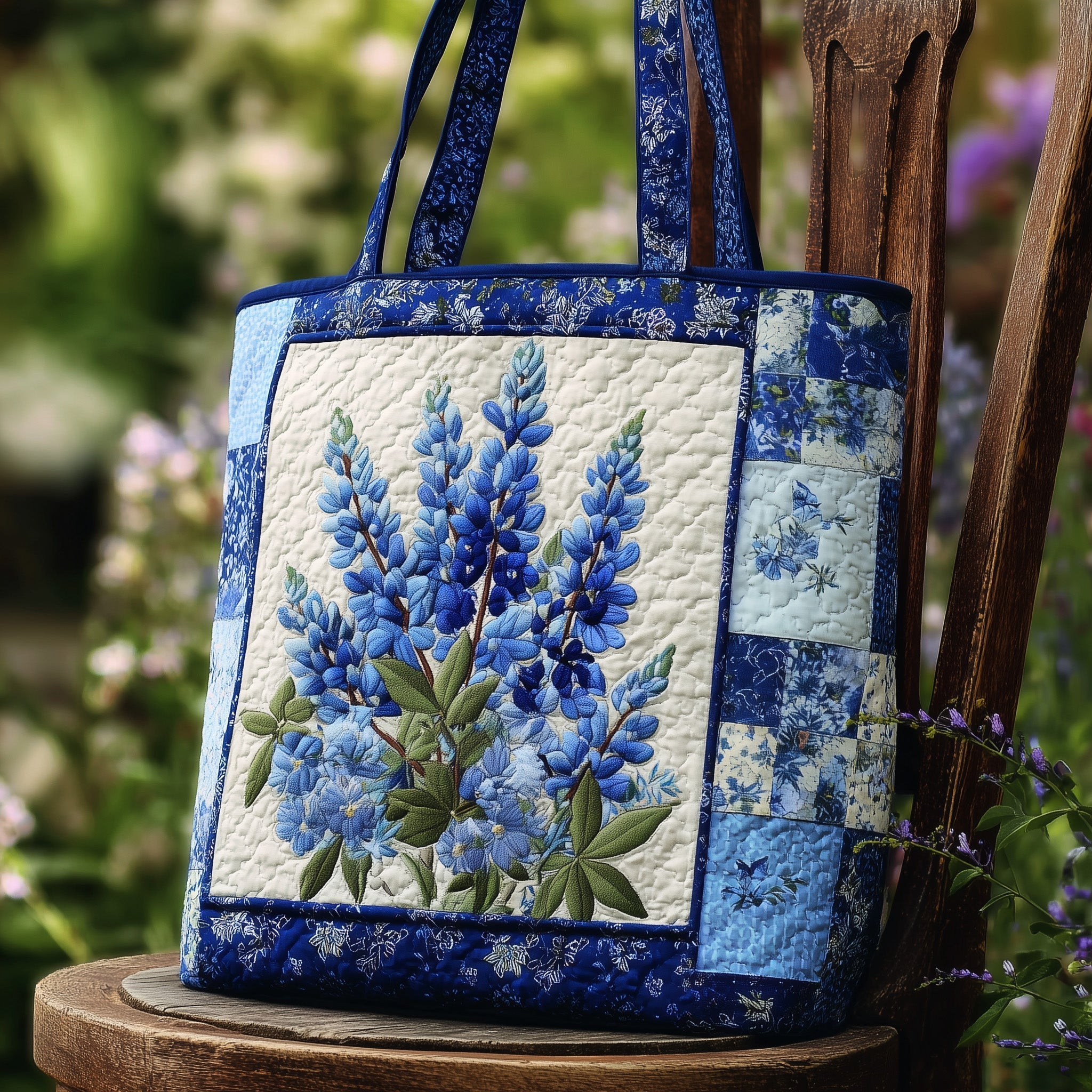 Bluebonnet Quilted Tote Bag Floral Patchwork Shoulder Bag For Women Bluebonnet Gift Items
