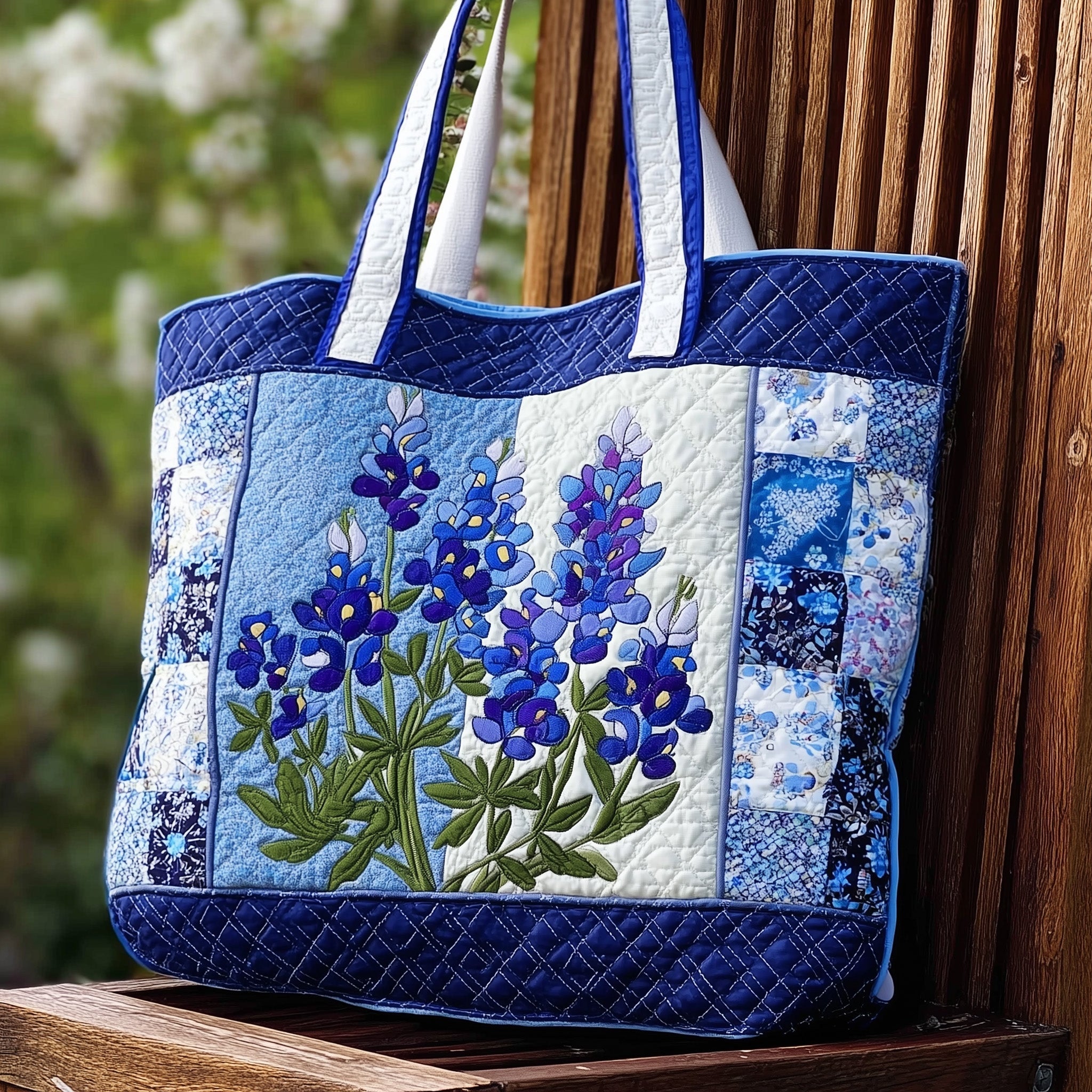 Bluebonnet Quilted Tote Bag Patchwork Shoulder Bags For Women Gift For Sister