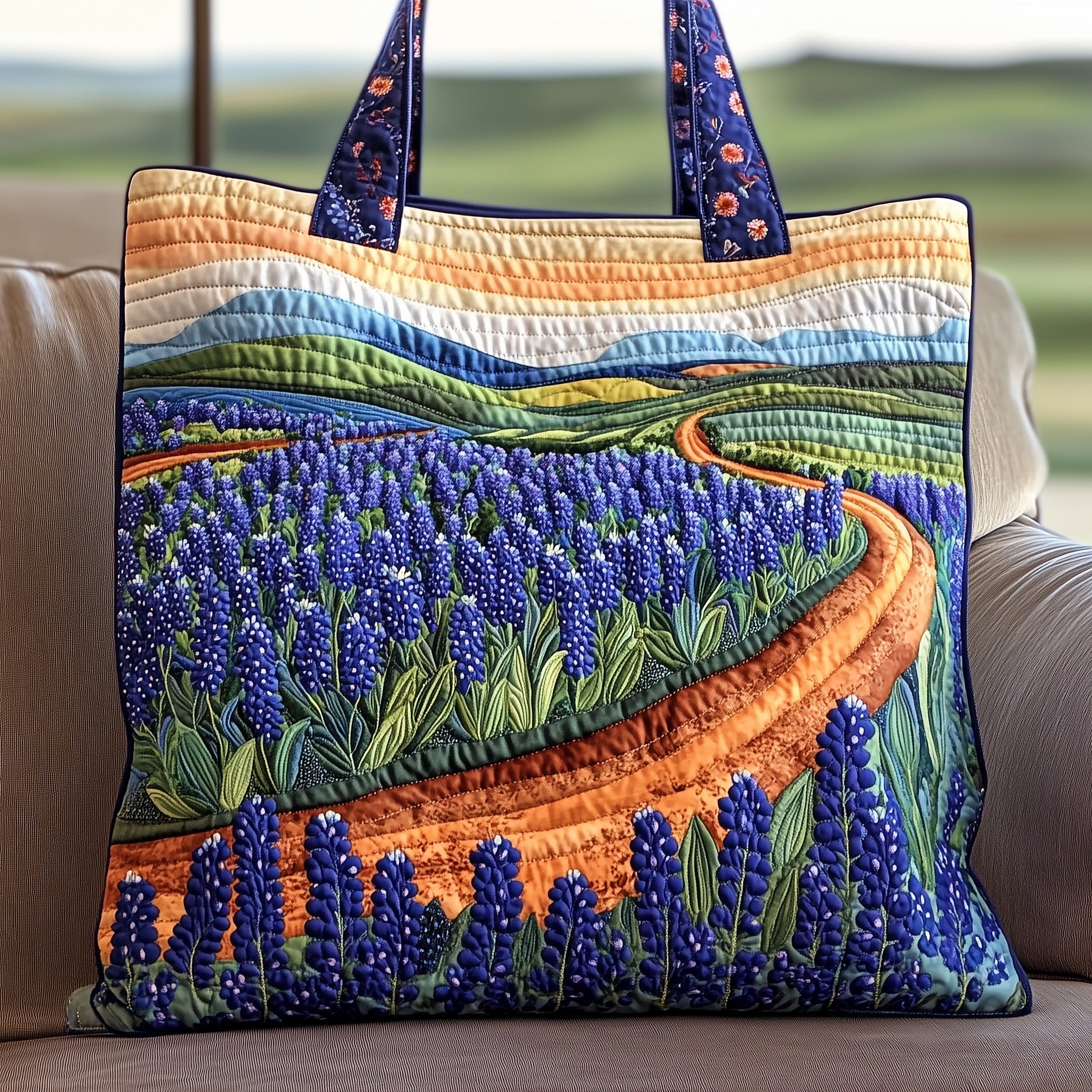 Bluebonnet Quilted Tote Bag Purple Flower Shoulder Bag Best Gifts For Her