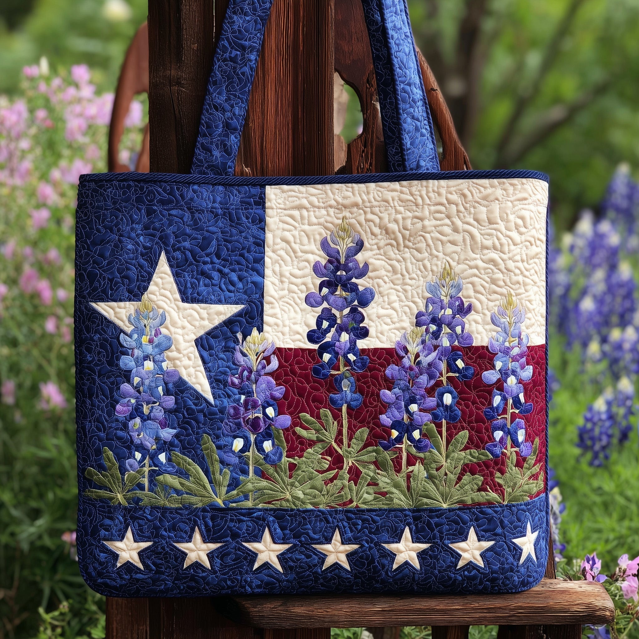 Bluebonnet Texas Quilted Tote Bag State Pride Shoulder Bag Gifts For Travel Lovers