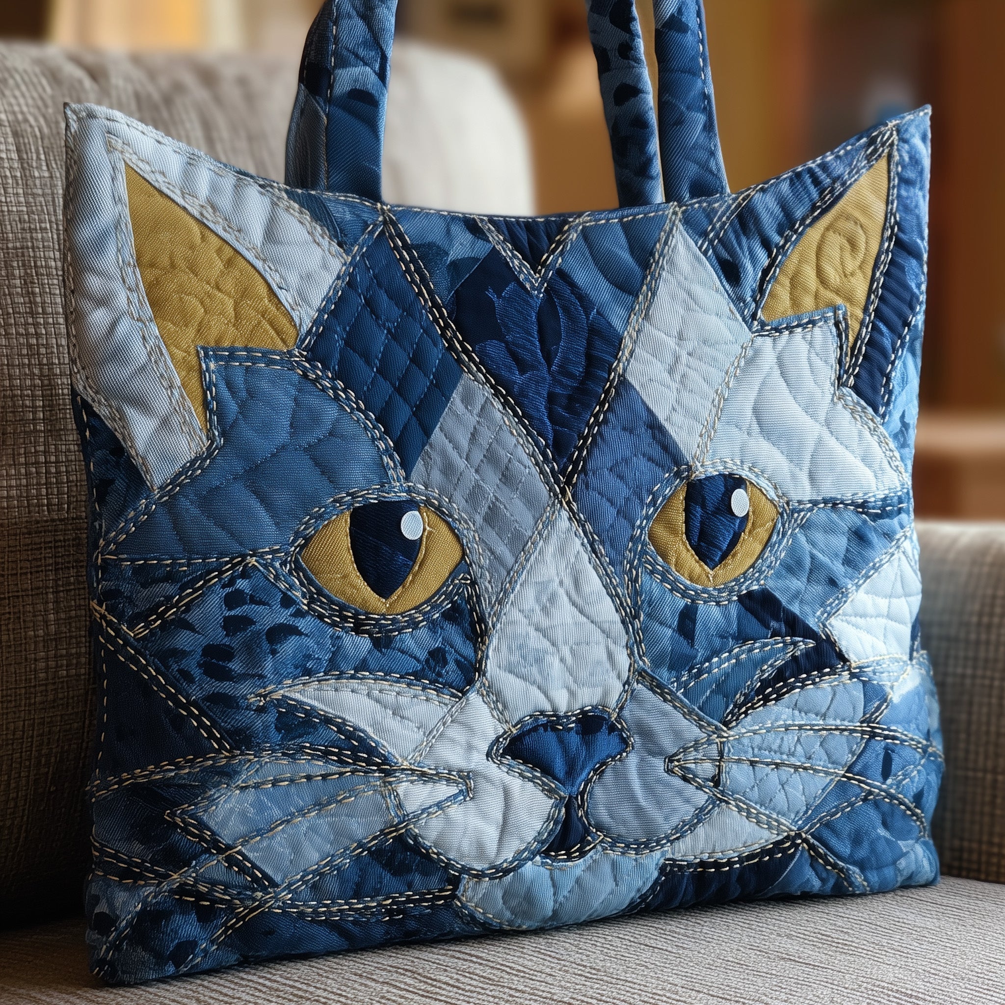 Bluey Catitude Quilted Tote Bag Cat Face Handbags For Women Best Gifts For Cat Lovers