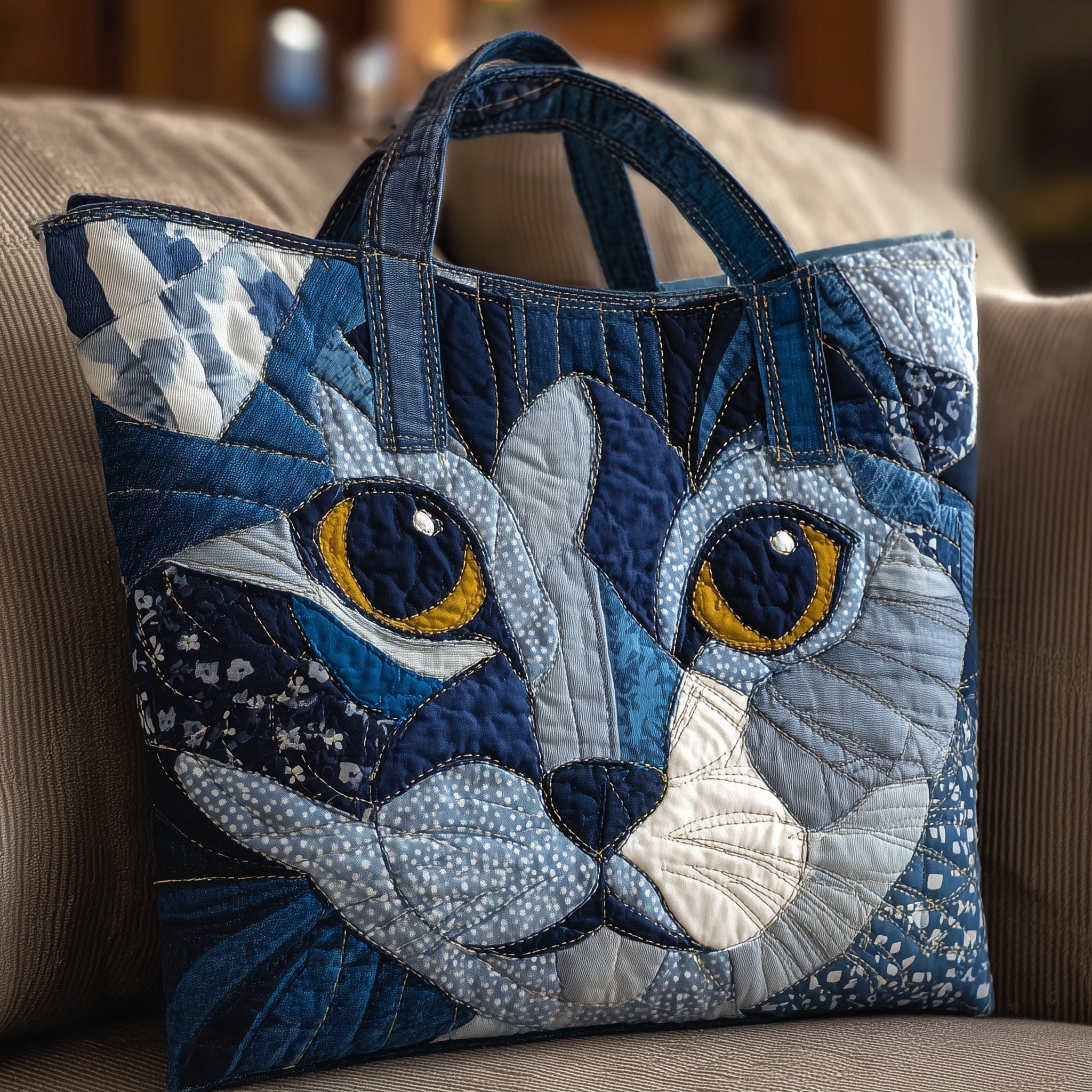 Bluey Catitude Quilted Tote Bag Cat Face Shoulder Bags For Women Gifts For Cat Lovers