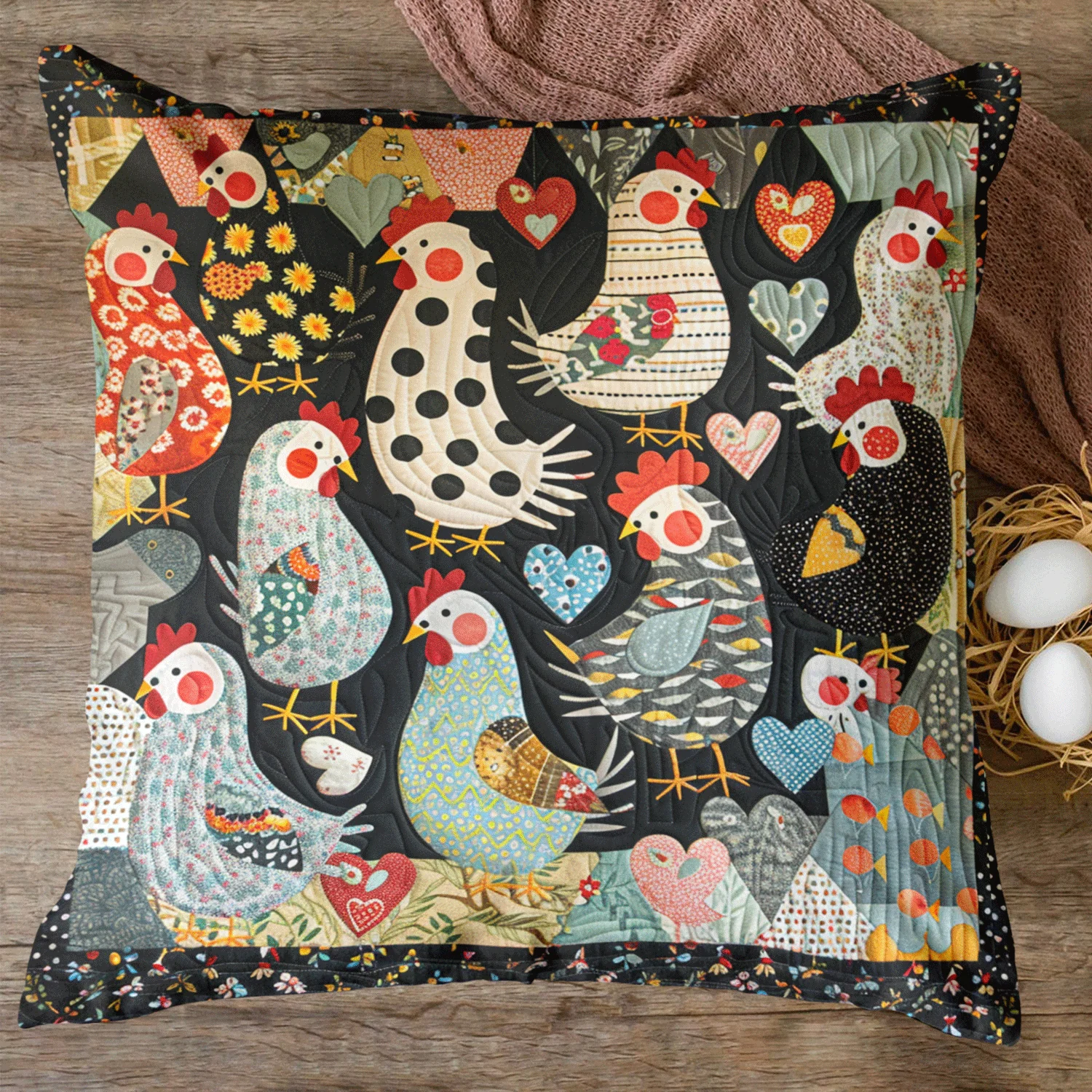 Blushing Hens Quilted Pillow Case Country Home Decor Gift For Chicken Lover