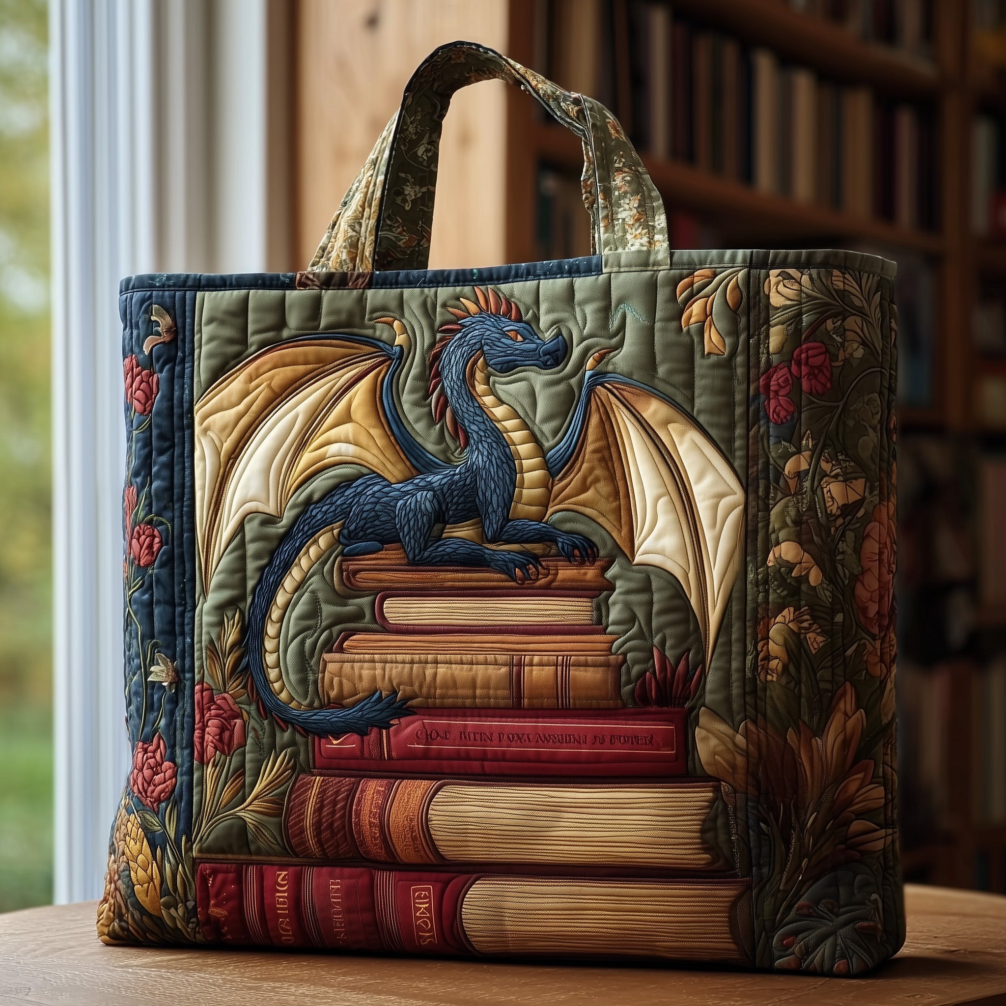 Book Dragon Quilted Tote Bag Best Everyday Shoulder Bag Gift Ideas For Book Lovers