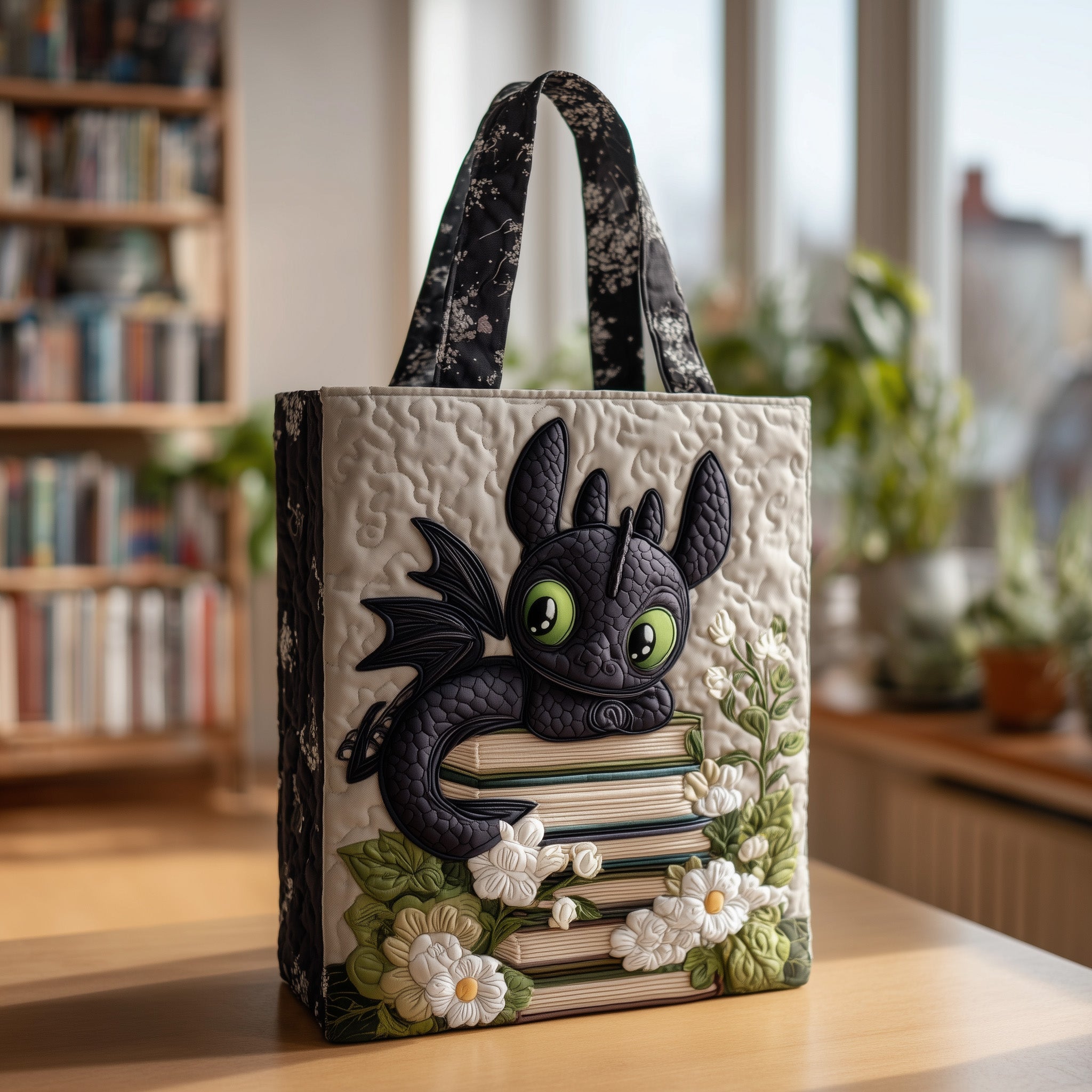 Book Dragon Quilted Tote Bag Best Handbag For Everyday Use Book Lover Gifts For Girlfriend