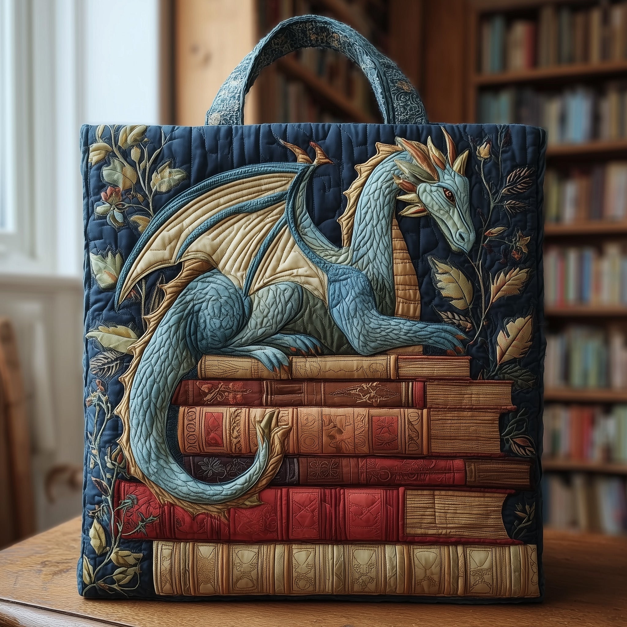 Book Dragon Quilted Tote Bag Best Shoulder Tote Bag Awesome Gifts For Book Lovers For Her