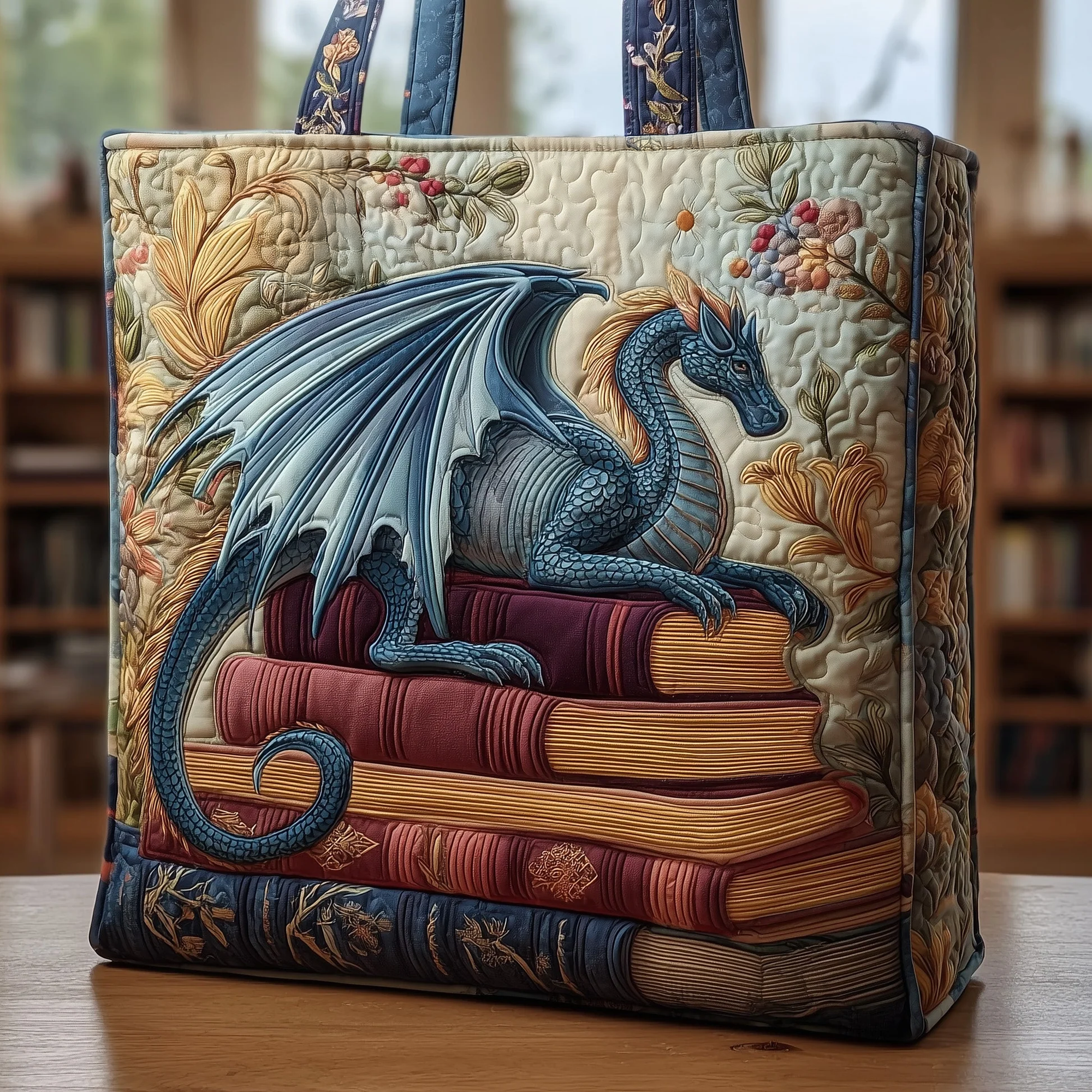 Book Dragon Quilted Tote Bag Best Women's Shoulder Bags Best Gifts For Book Readers