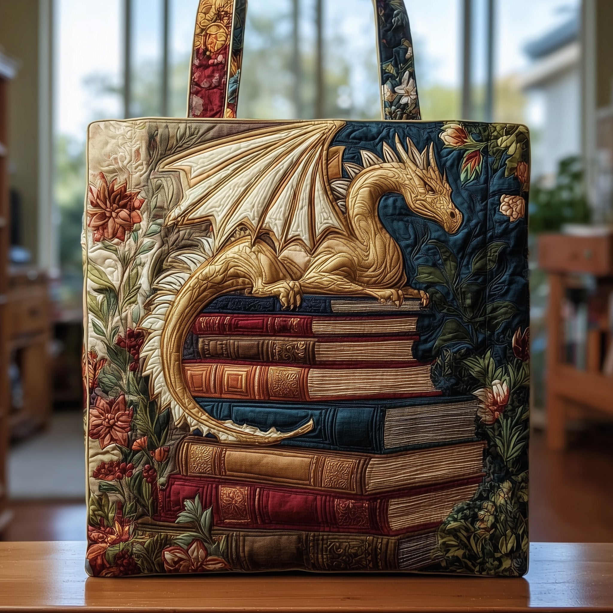 Book Dragon Quilted Tote Bag Mythical Handbags For Women Book Presents For Best Friends