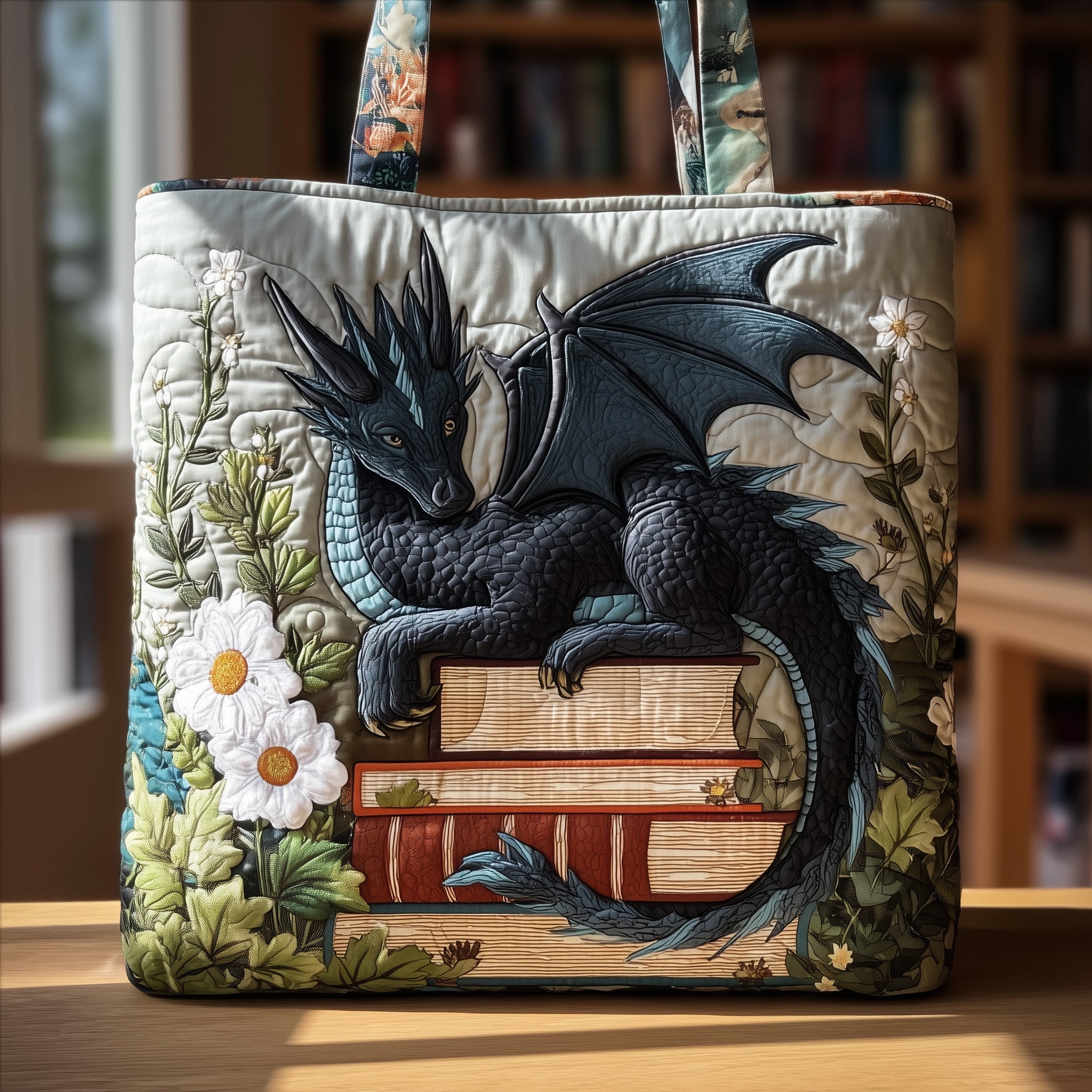 Book Dragon Quilted Tote Bag The Best Shoulder Bags Great Book Lover Presents