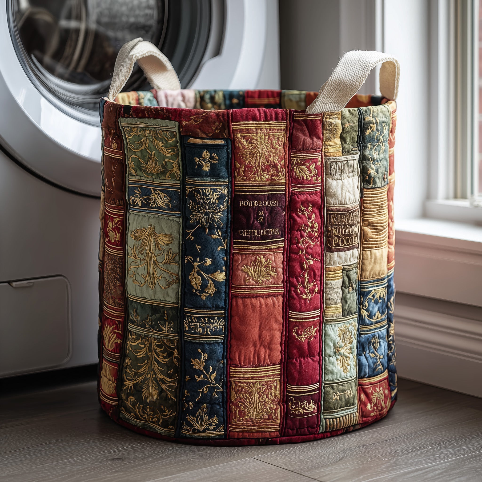 Book Haven Quilted Laundry Basket Book Spines Laundry Hamper Gifts For Bookworms For Her