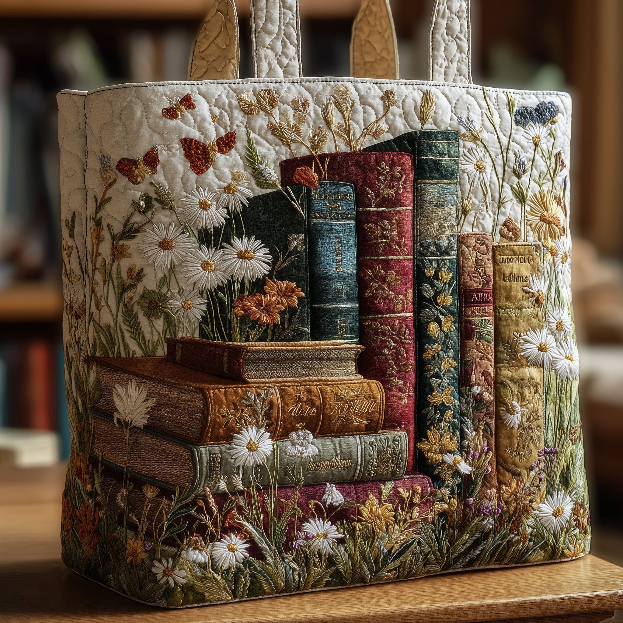 Book Haven Quilted Tote Bag Floral Shoulder Bags For Women Great Book Presents