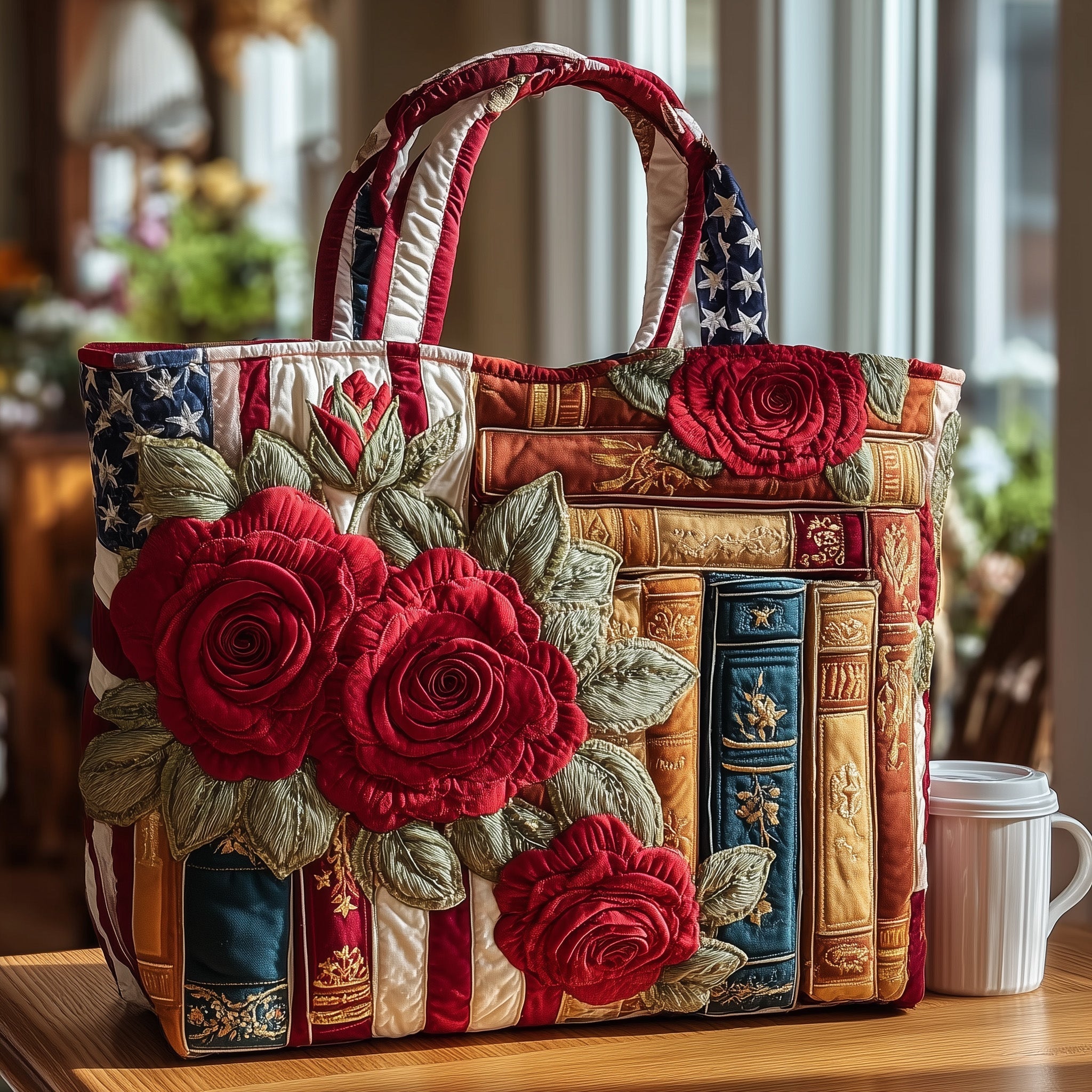 Book Nook Quilted Tote Bag Best Shoulder Tote Bag 4th Of July Gifts For Book Lovers