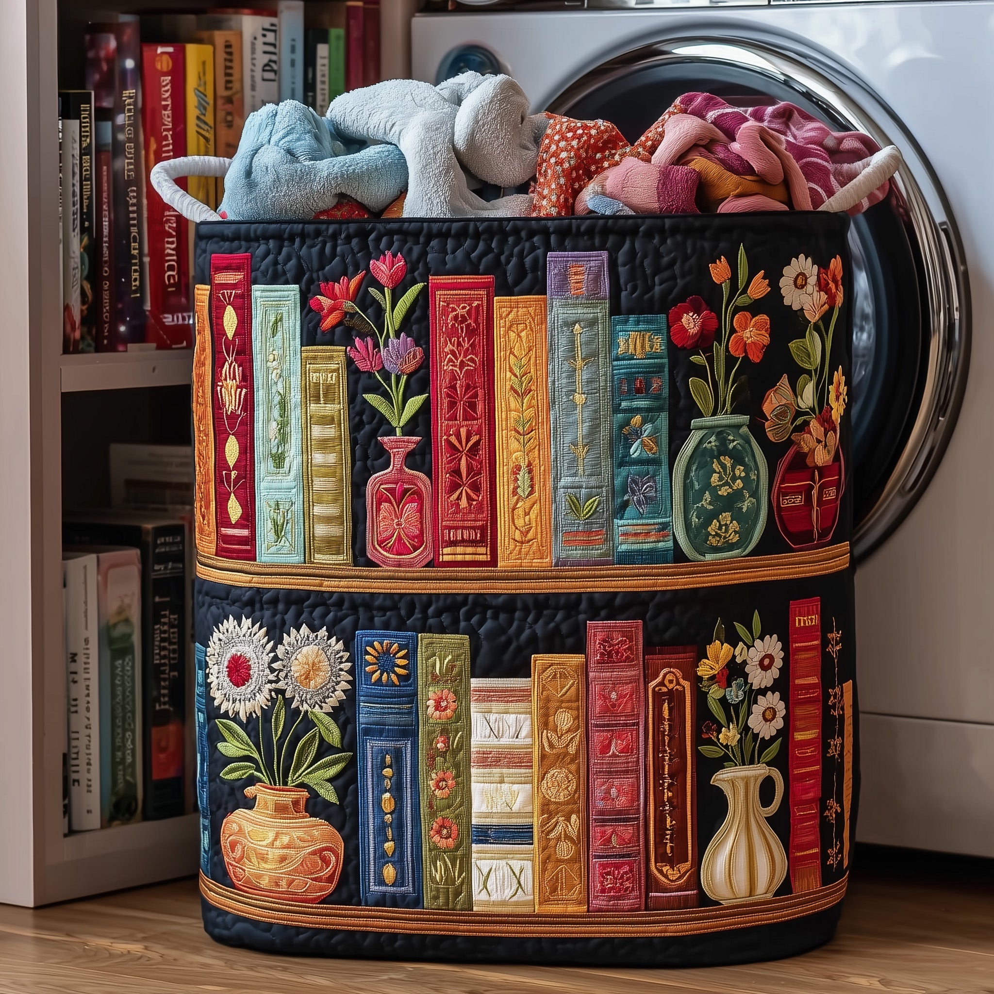 Book Spines Floral Quilted Laundry Basket Unique Laundry Hamper Gift Ideas For Book Lovers
