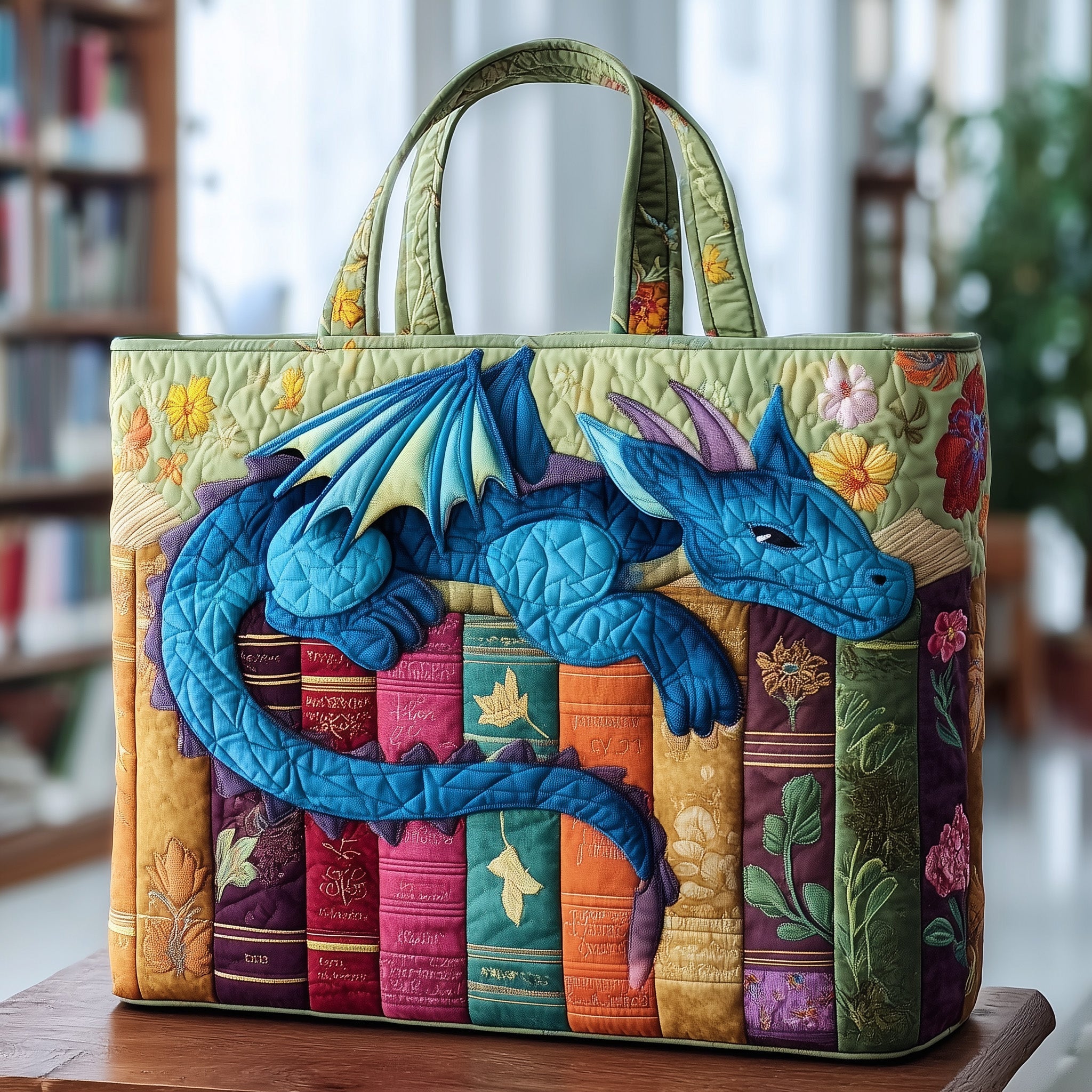 Bookish Blue Dragon Quilted Tote Bag Best Handbag For Women Dragon Themed Birthday Gifts