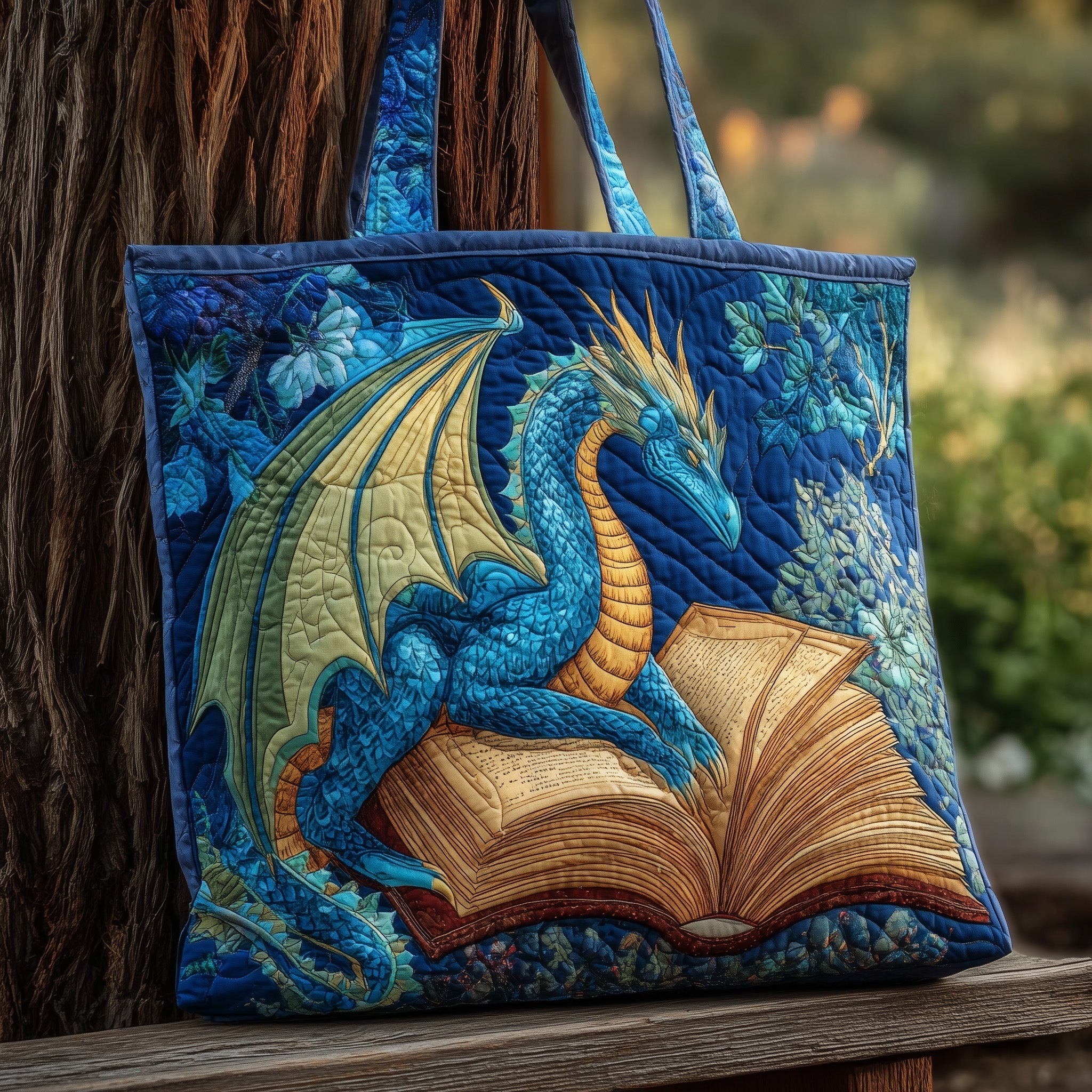 Bookish Dragon Quilted Tote Bag Best Everyday Shoulder Bag Best Book Lovers Gifts For Wife