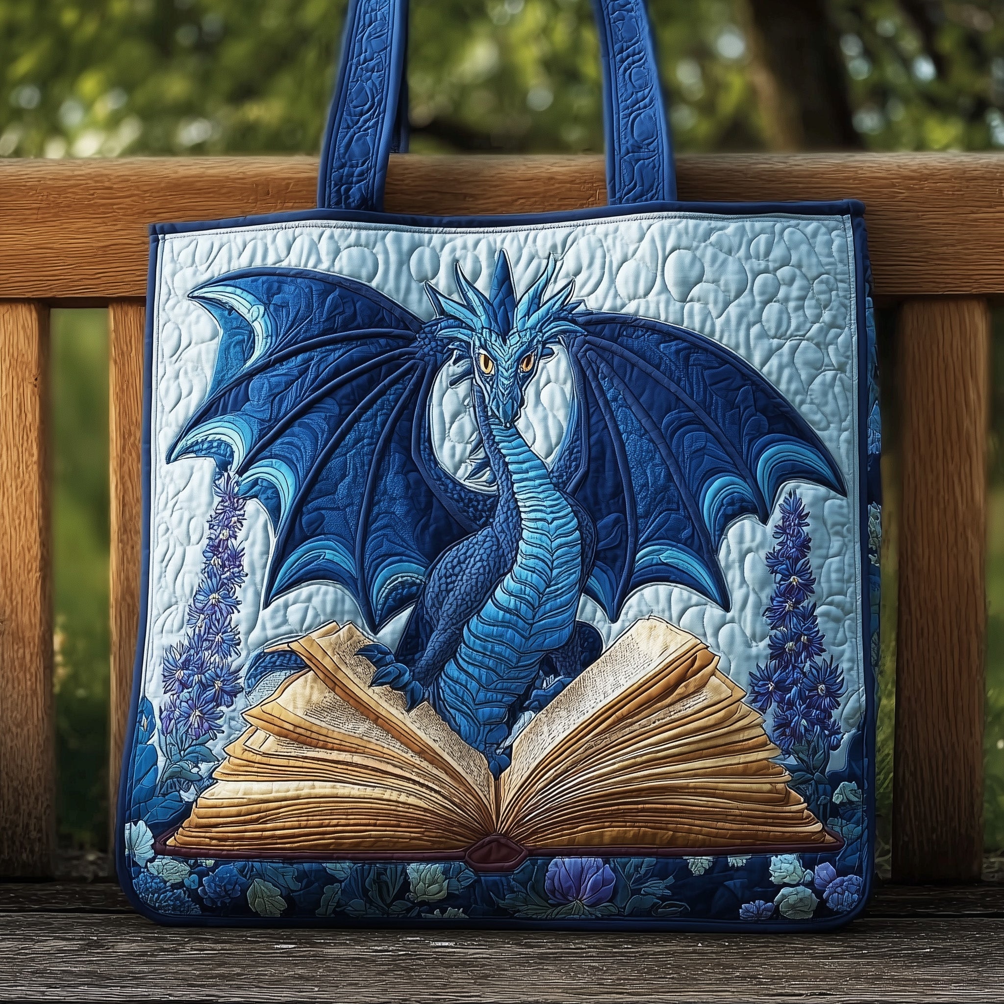Bookish Dragon Quilted Tote Bag Mythical Shoulder Bags For Women Best Book Related Gifts